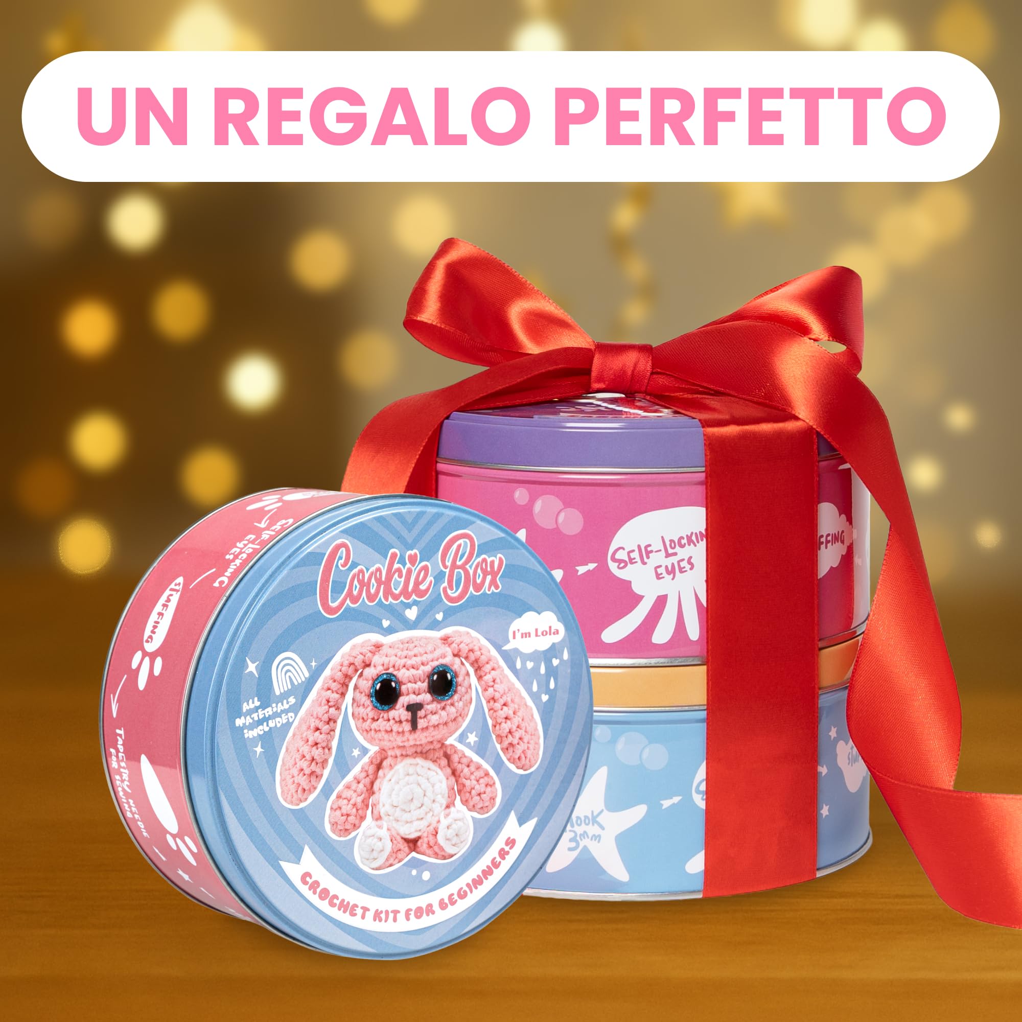 Cookie Box Kit Uncinetto per Principianti – Realizza un Amigurumi Fai-da-Te con Filato, Uncinetto, Imbottitura, PDF & Video – Regalo per Adolescenti e Adulti – Bunny Lola