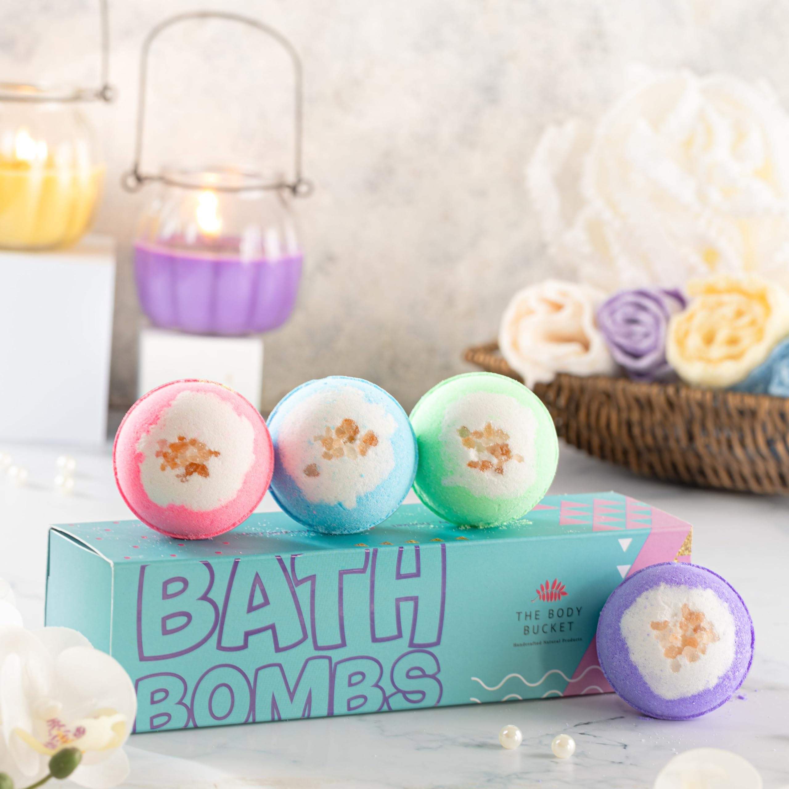 Sponsored Ad - Blue Ocean, Rose, Lavender And Citronella Bath Bomb With Pink Salt - All Natural Handcrafted Aromatic Fragrance - Perfect Bath Gift For Kids, Men & Women 65 Gm Each (Pack Of 4).