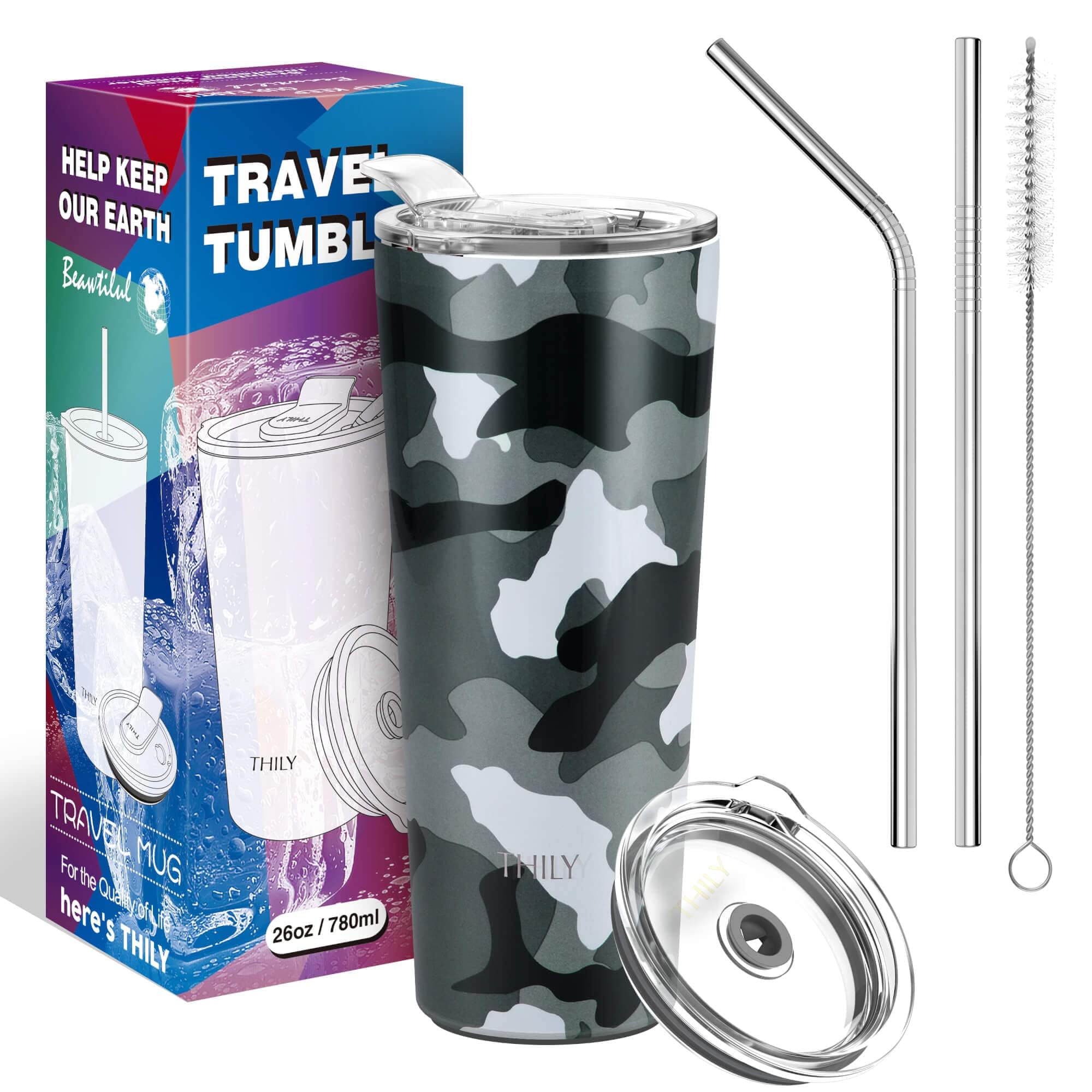 Thermosbeker Met Handvat THILY Roestvrijstalen Beker 40 Oz - Vacuüm Geïsoleerd, Lekdicht Deksel, Houdt Warm/Koud Lang Geisoleerde Beker Met Rietje