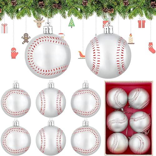 Zhanmai Adornos navideños de béisbol y sóftbol de 2.4 pulgadas, de plástico, grandes colgantes para decoración de árbol, tema deportivo clásico,