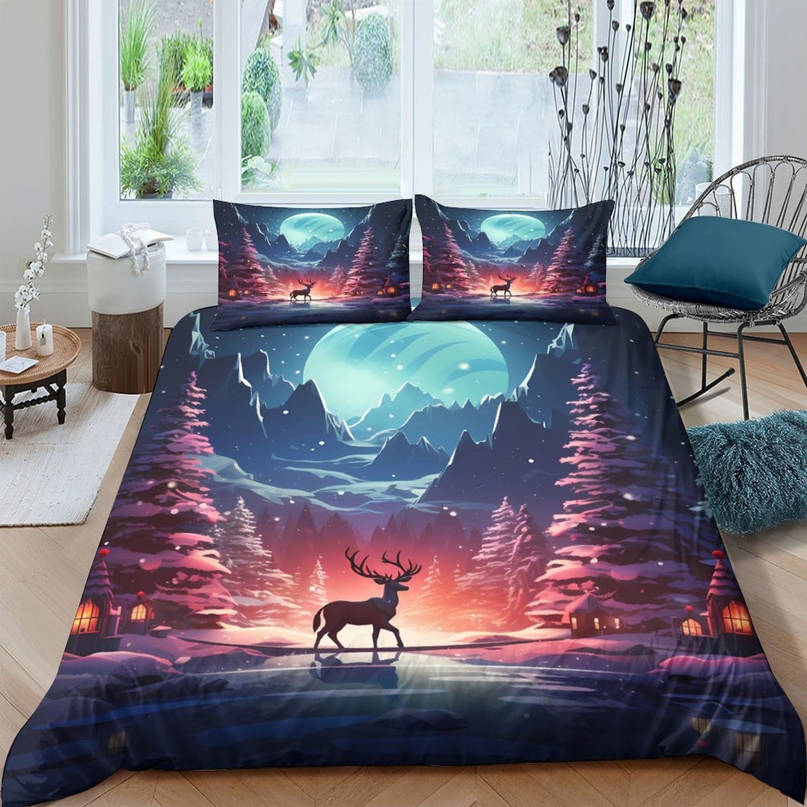 Ctjqhvkz Style-10 3D Printed Fantasy Forest Fitted Sheet Microfiber Soft Blue Moonlight Mattress Cover For Bedroom Dorm Decor Single（135X200cm）