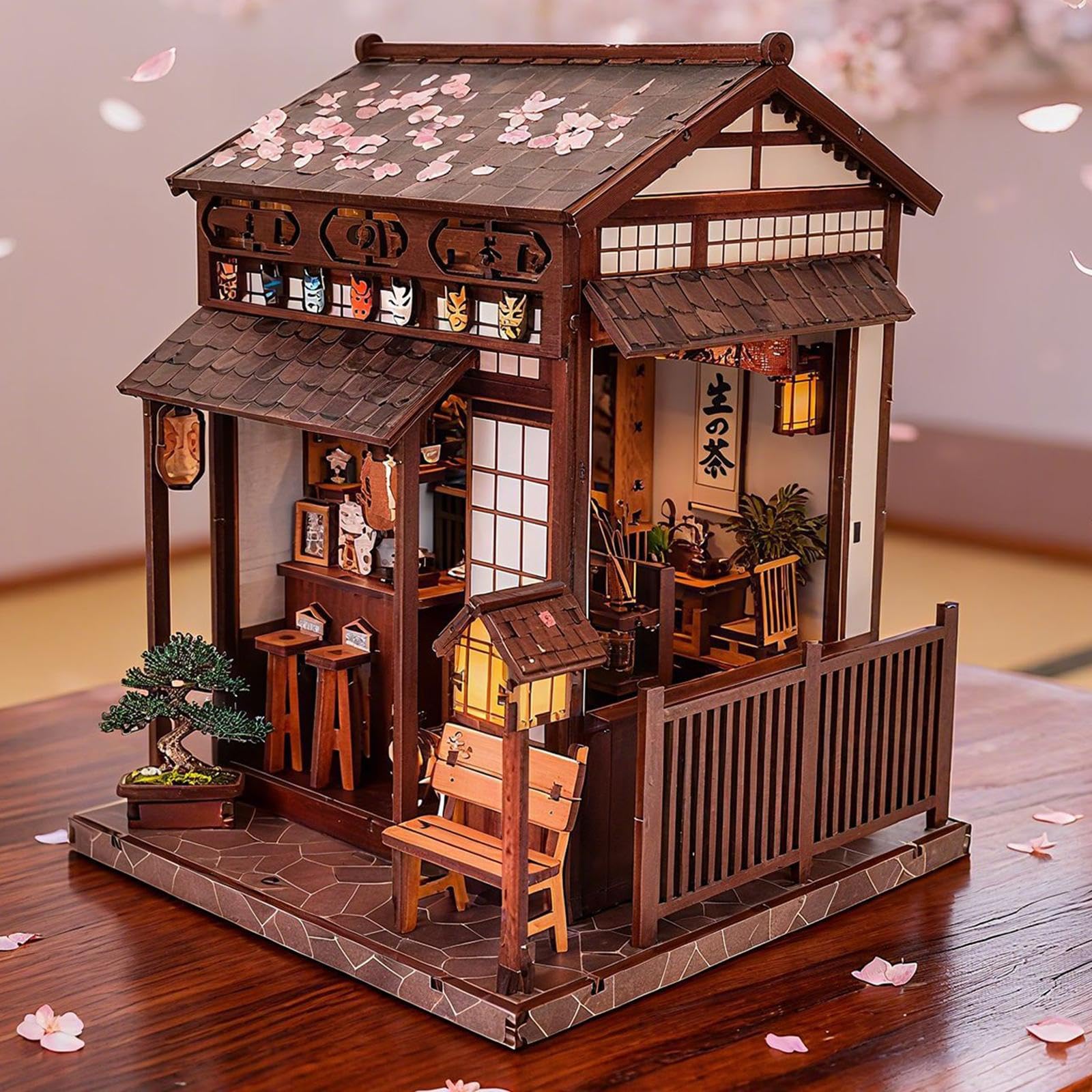Colcolo Kit per Costruire Una Casetta da tè in Miniatura in Legno, Regalo di Compleanno con Luci a LED, Progetto Creativo Fai-da-Te per Bambini E Adulti.
