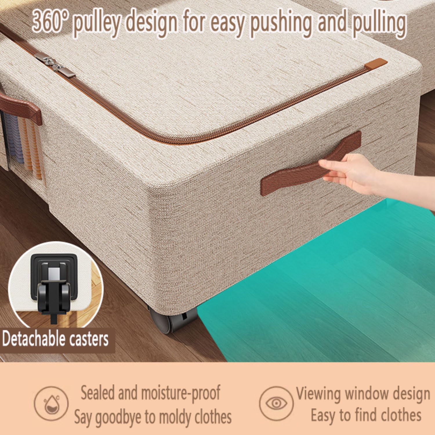 2 Piezas Cajas Almacenaje Ropa con Ruedas Almacenaje Bajo Cama Organizador De Canape Plegable Bolsas para Guardar Ropa con Mango Reforzado Caja Organizador Armario para Edredón Manta Zapatero