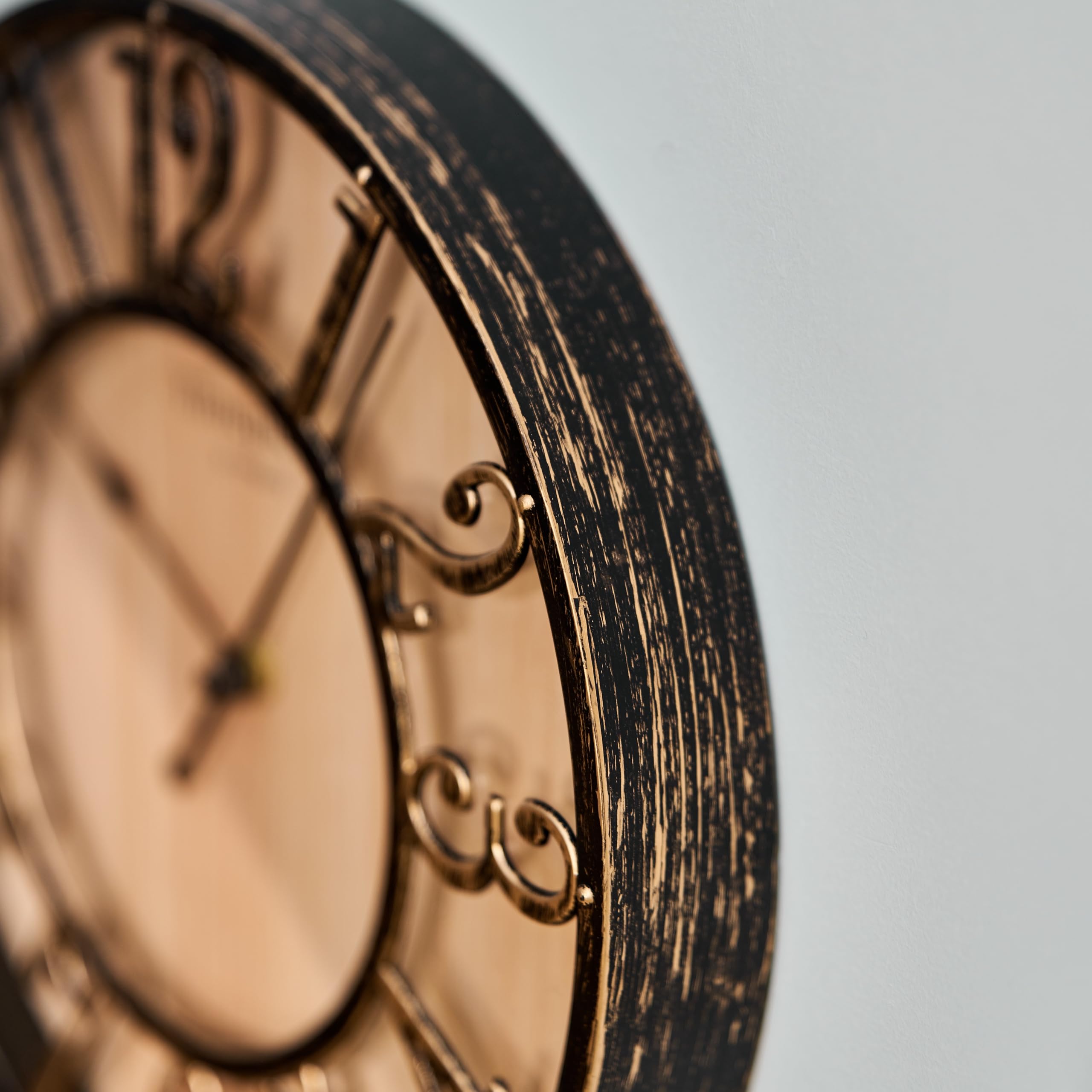 K&L Wall Art gran reloj de pared vintage de estilo industrial de casa de campo relojes de pared de aspecto madera-metal sin sonido de tictac reloj silencioso (Farmhouse Brown, Ø 50cm)