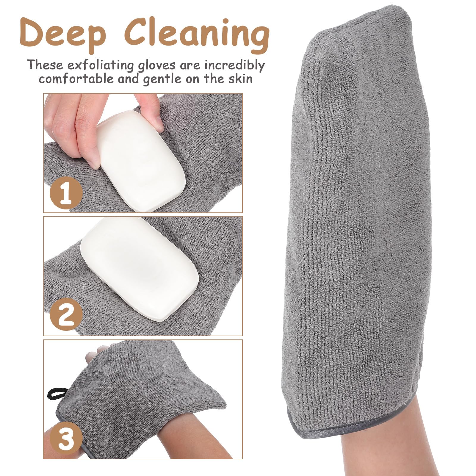 Duschhandschuhe mit Peelingeffekt 6 Stück aus Mikrofaser in Schwarz Weiß und Grau Badehandschuhe für Tägliche Gesichts und Körperpflege unter Dusche