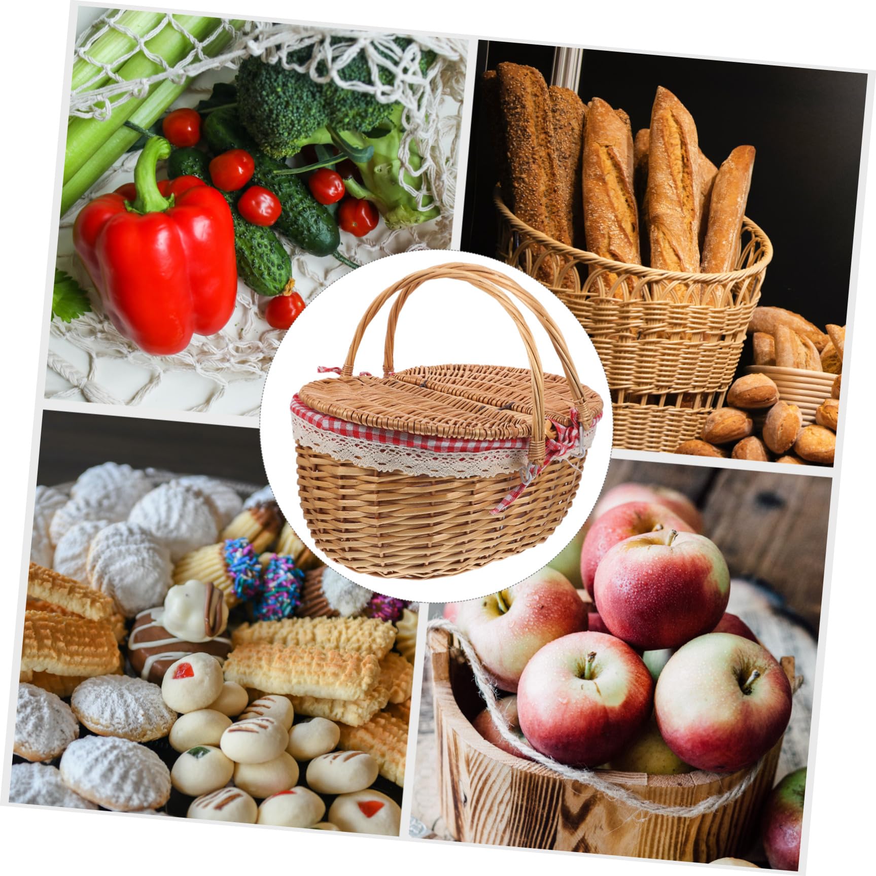 Cesta de Picnic de Cesta Rústica Portátil con Tapa y Asas Dobles para Almacenamiento de Frutas y Verduras en Bodas y Propuestas
