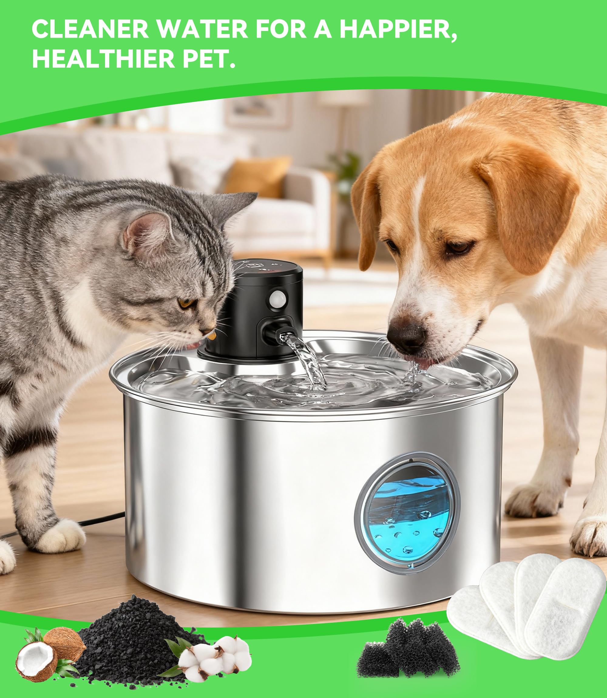 Cat Water Fountain Filter Replacement: Carbon Filters & Foam Sponges Kitty Spout Pump Filters for 108Oz/3.2L & 67Oz/2L Stainless Steel Pet Water Dispenser Cat/Dog (16) - image 7