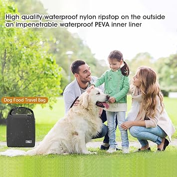 Pet Food Storage Bag Dog Food Travel Bag with 2PCS Collapsible Dog Travel Bowls Waterproof Kibble Storage Container for Road Trips Camping (Black, Small)