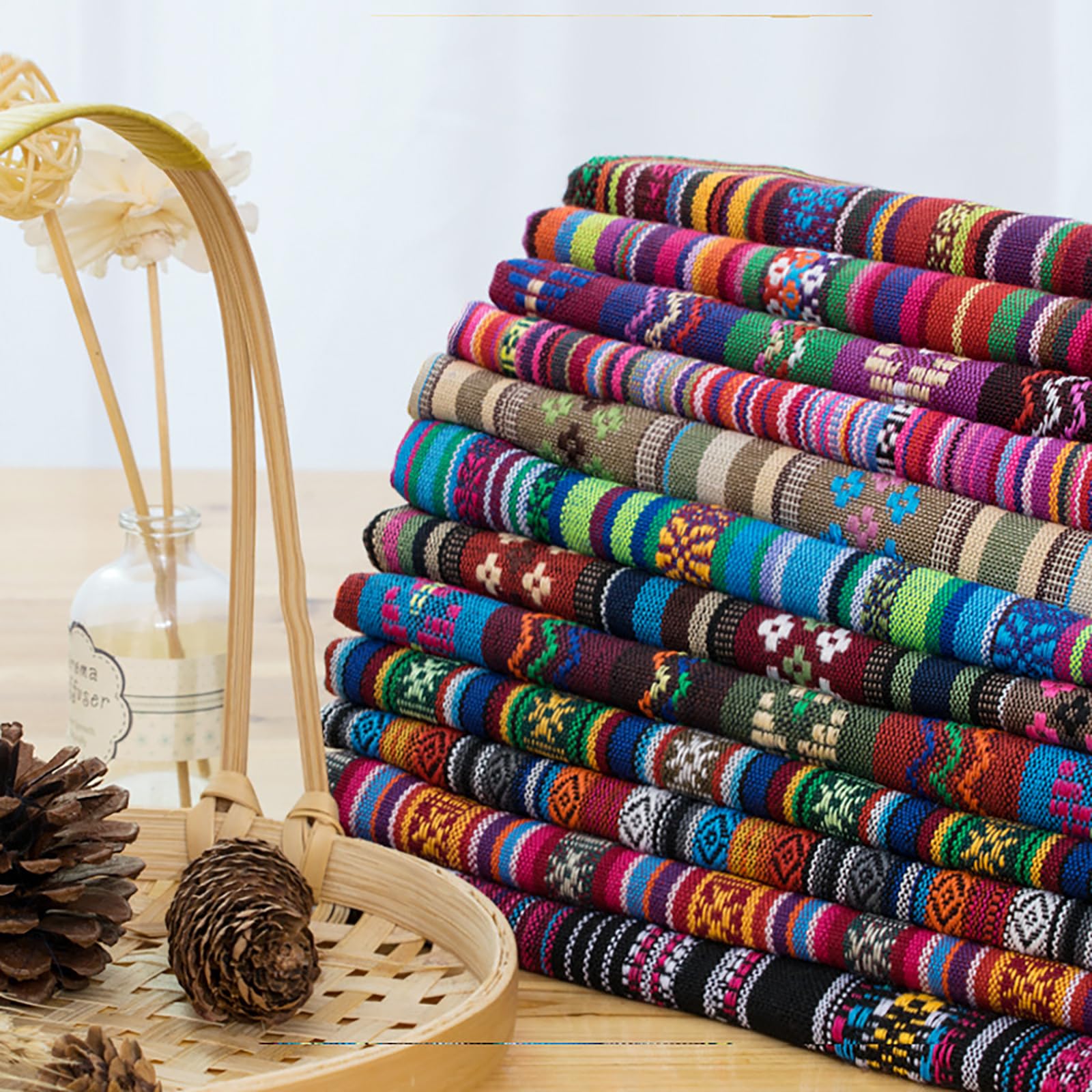 1m*1.5m Vintage Jacquard Stoffe Ethnischer Stil Patchwork Stoffe 60% Leinen + 40% Baumwolle Boho-Stoff Für Heimdekoration Nähen Quilt DIY (#07,5m)