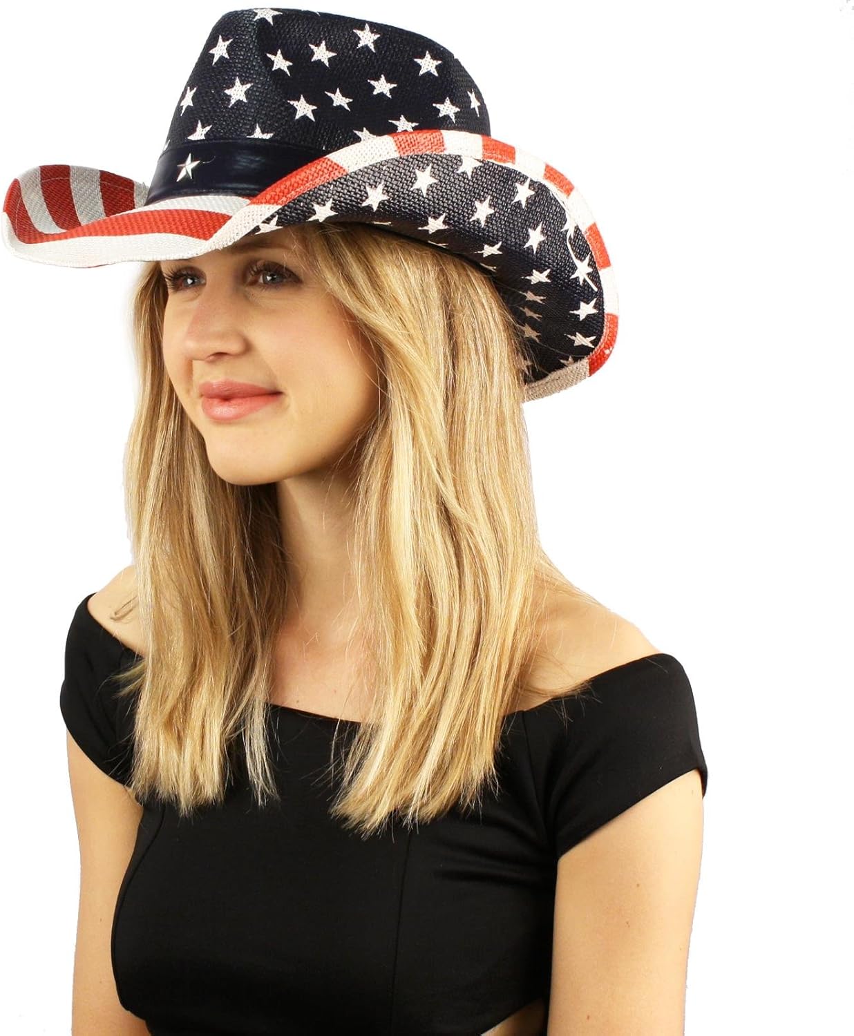 Unisex Painted USA Flag Star Studded Patriotic Cowboy Western Sun Hat M