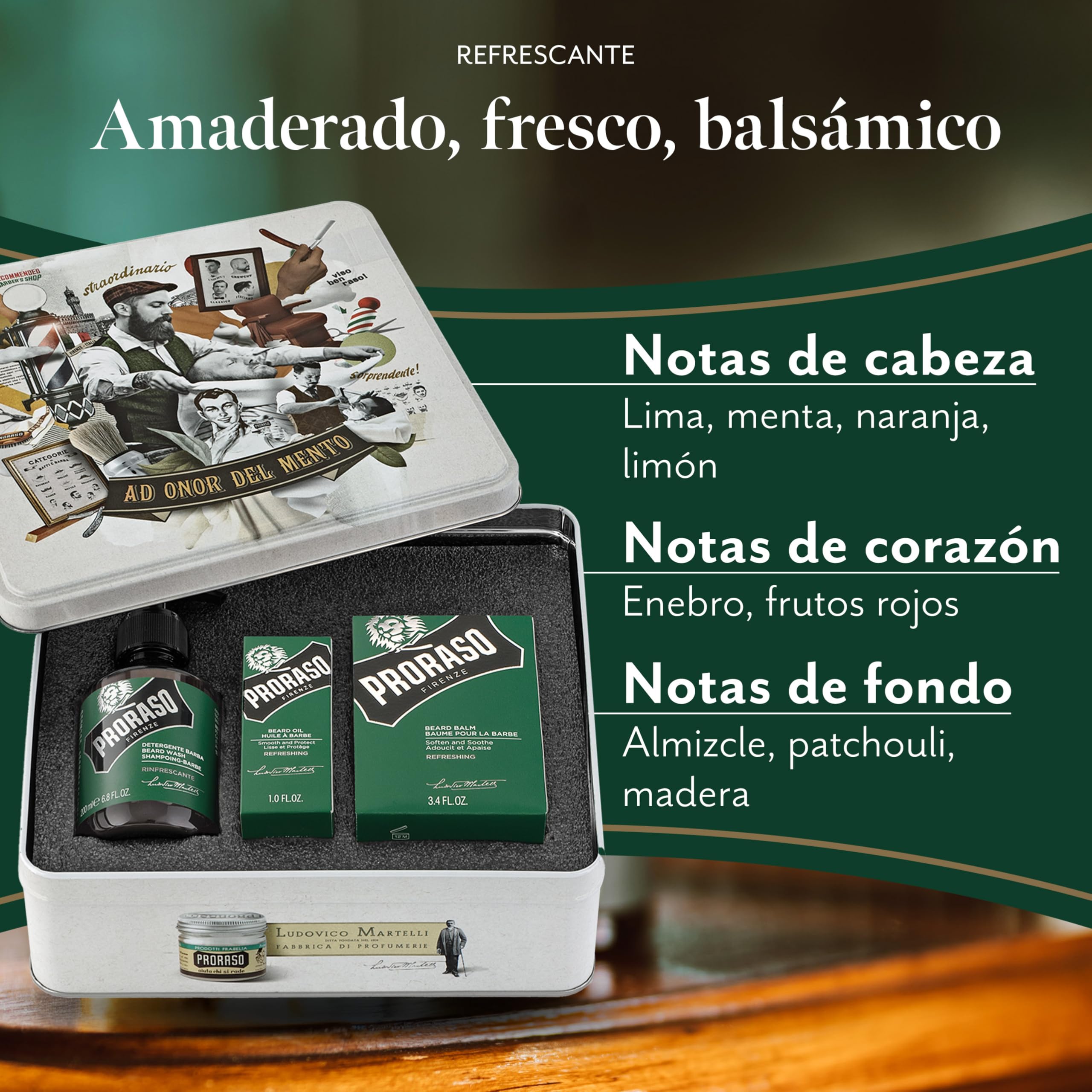 Proraso Kit de cuidado barba hombre Refrescante (Pack trío), lujoso set de regalo para hombre con champú, aceite y bálsamo para la barba, Made in Italy