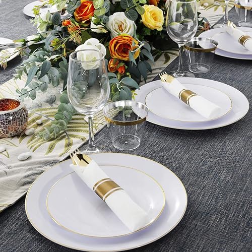 Vista 7 de Supernal Paquete de 60 servilletas preenrolladas con cubiertos de plástico dorado, juego de cubiertos desechables de primera calidad envueltos en Oro
