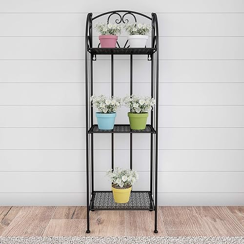 Pure Garden Soporte para plantas de 2 niveles para interiores o exteriores, decorativo, aspecto vintage, carrito de jardín de hierro forjado para
