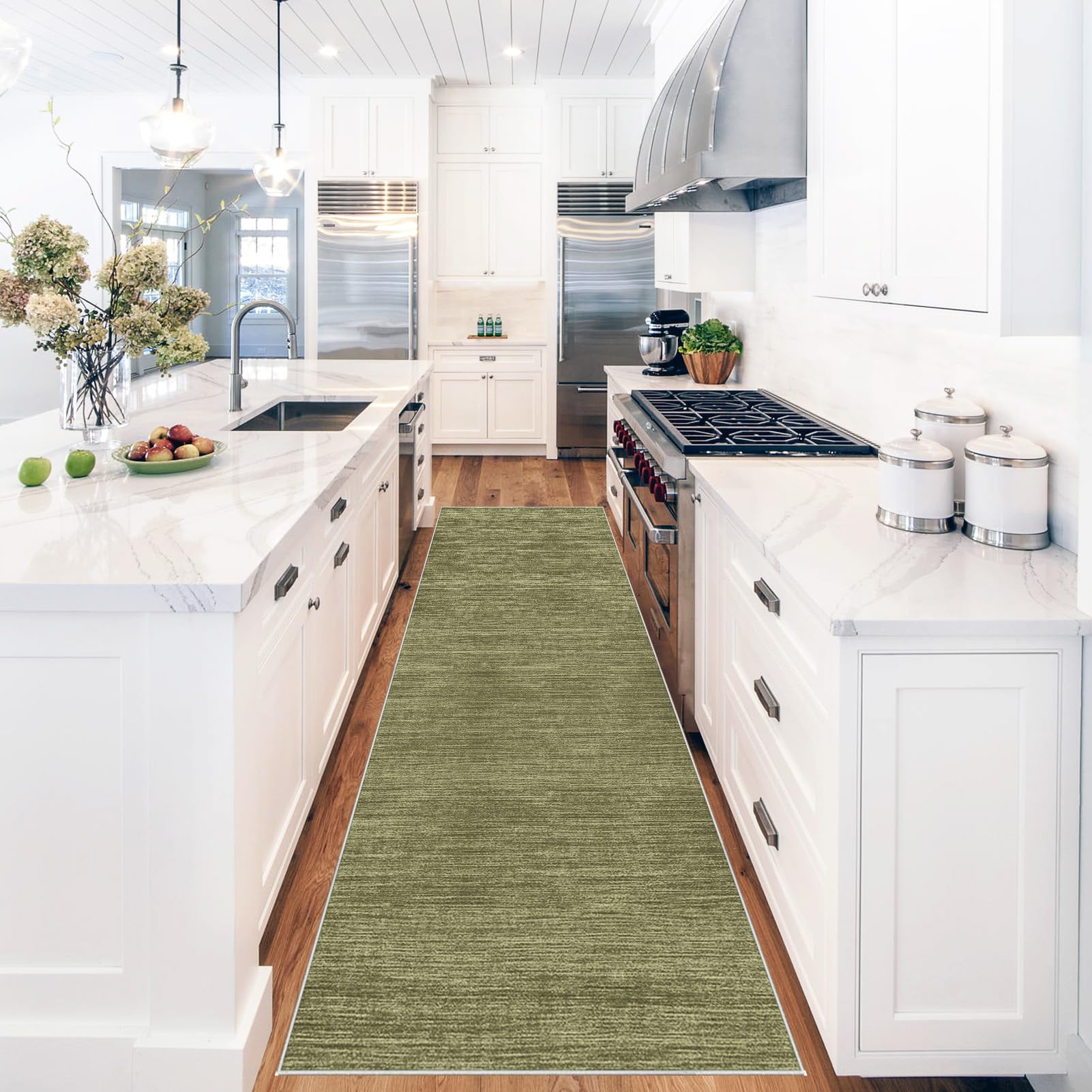 Tappeto Passatoia per Corridoio Moderno Tappeto per Cucina Antiscivolo Tappeto Ingresso Corridoio Lavabile 80 x 180 cm Tappeti Cucina Tappeto Runner per Cucina, Bagno, Soggiorno, Verde
