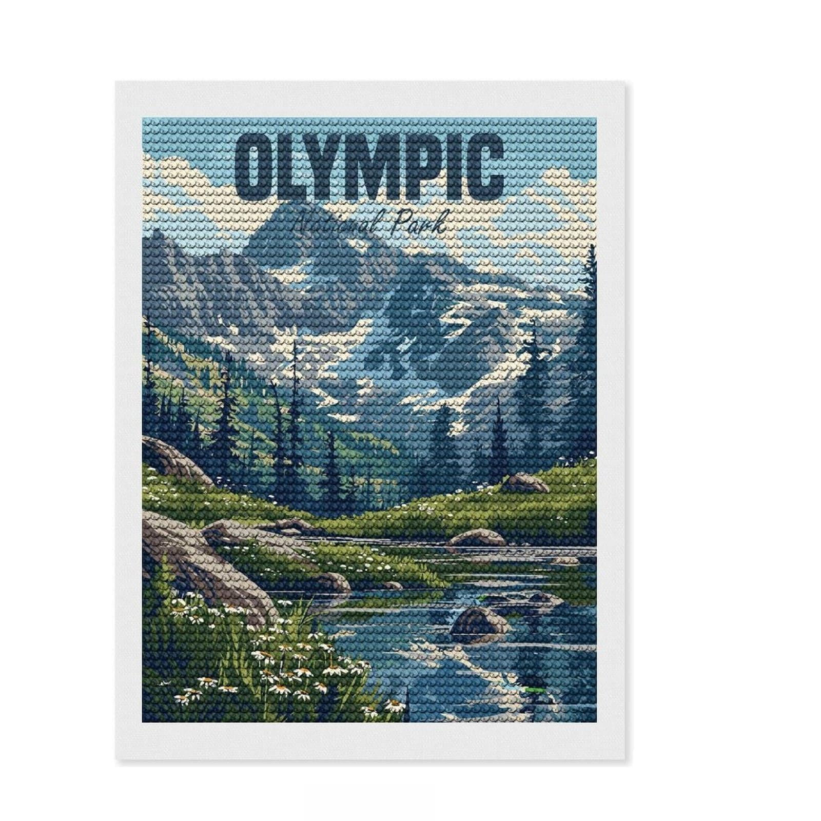 Junmoney Olympic National Park Diamond Painting Canvas Set 12"x16", for Teens, Simple to Start, Farmhouse Decor, Thoughtful Handmade Gift