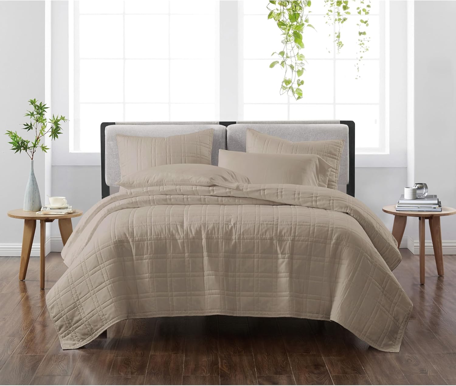 CANNON Heritage Solid Quilt Set Khaki Polyester 2-Piece Twin XL Quilt Set, Solid Color Themed, for Men and Women, Oeko-TEX Certified Confidence