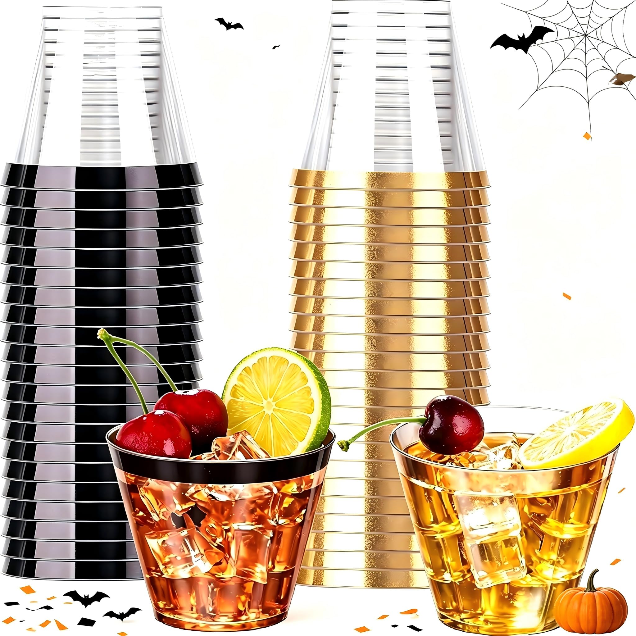 WELLIFE 200 PCS Gold Plastic Cups,9 oz Clear Plastic Cups,Disposable Wine Glasses,Plastic Cocktail Glasses for Party and Wedding — Amazon image 20