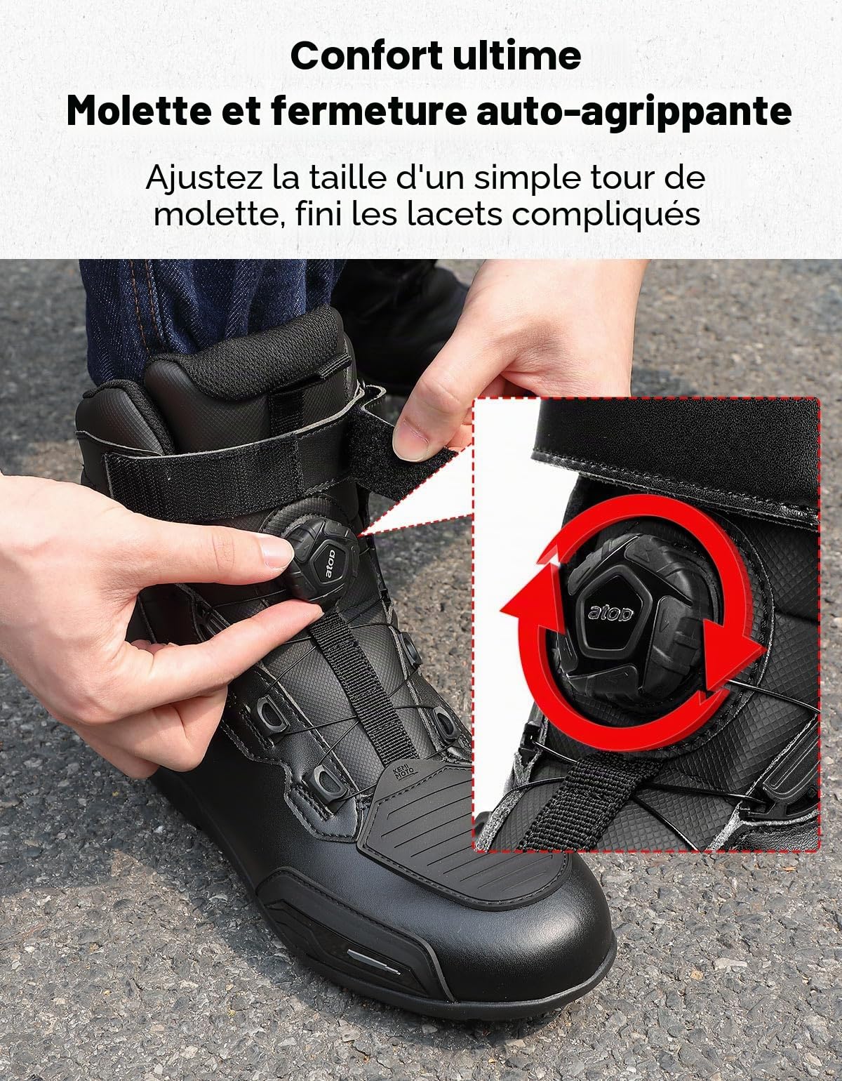 KEMIMOTO Bottes de moto pour homme - Fermeture rotative - Imperméables - Avec équipement de protection - Faciles à mettre et à enlever - Protection du conducteur - Antidérapantes