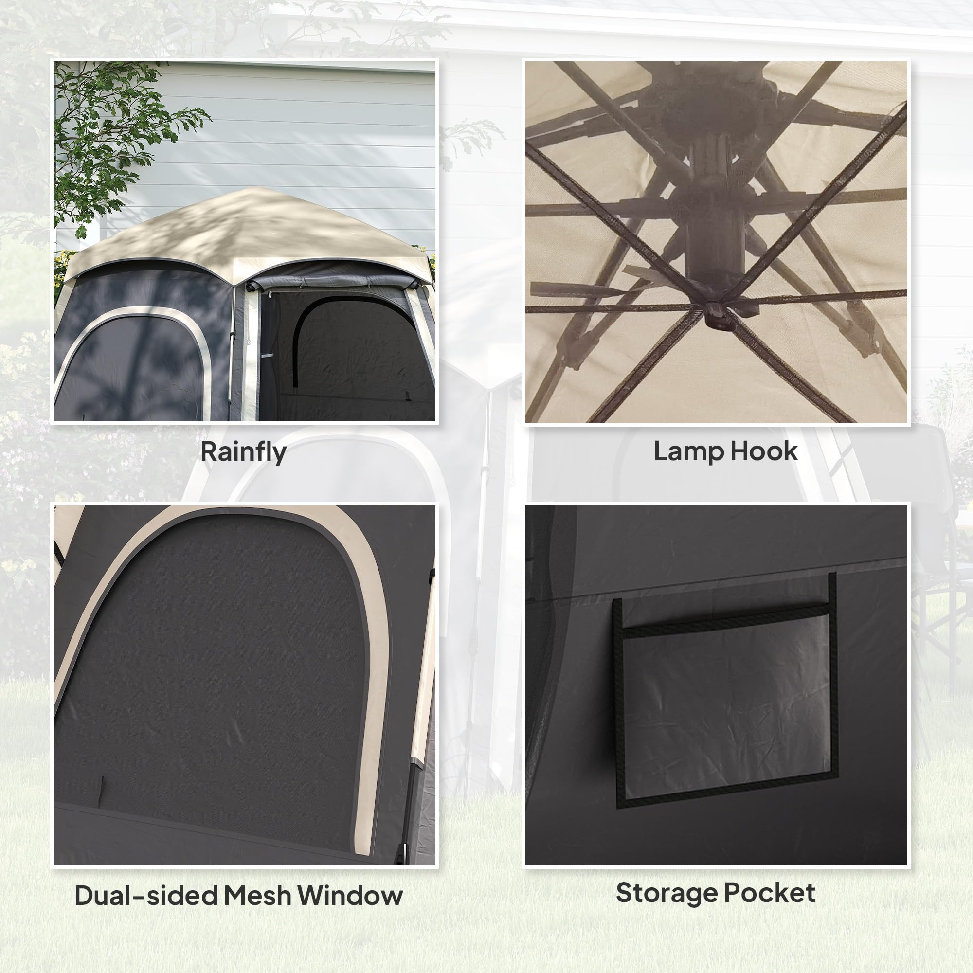 Outsunny Tienda de campaña instantánea para 2/3/4 personas, fácil instalación, tienda familiar con vestíbulo, lluvia, 4 ventanas de malla y 2 puertas, diseño hexagonal, tienda de campaña impermeable