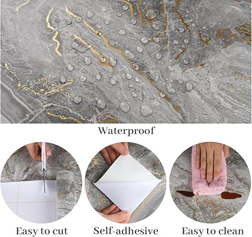 Miniatura 8 de VaryPaper Papel de contacto de mármol mate de 15.7 x 78.7 pulgadas, impermeable, papel tapiz de mármol gris, cubiertas superiores para cocina,