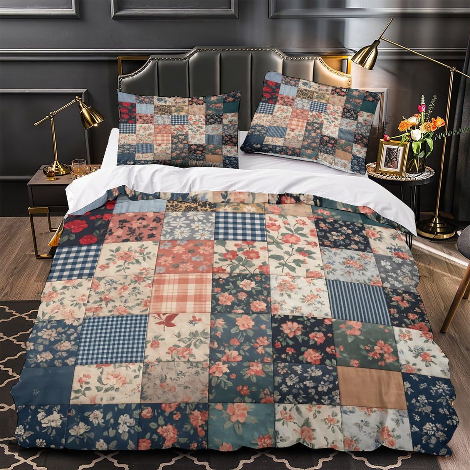 Parure de lit en dentelle vintage et broderie florale 3D, microfibre premium 200x200