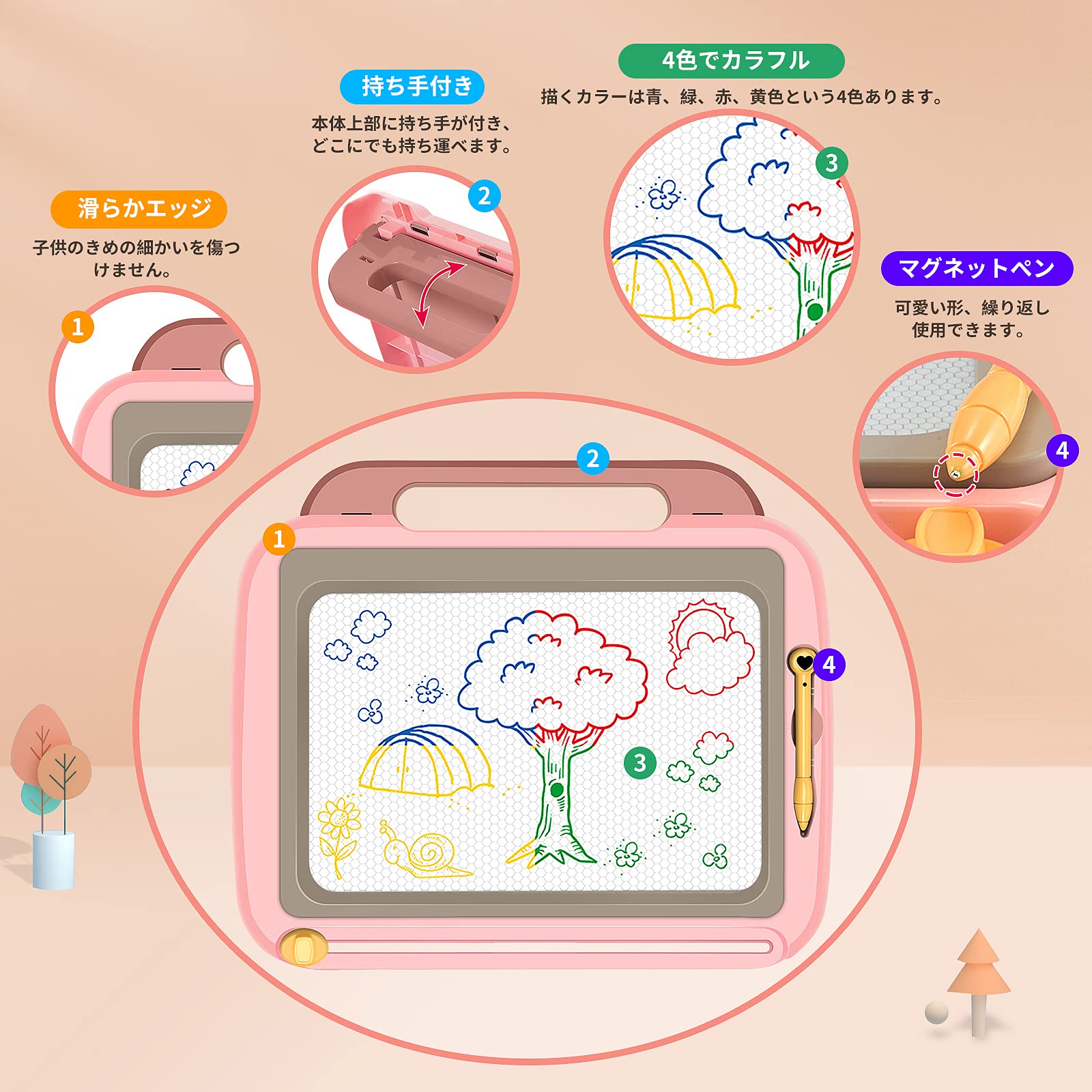 Amazon.co.jp: お絵かきボード 子供 大画面 磁石 4色マグネット式 