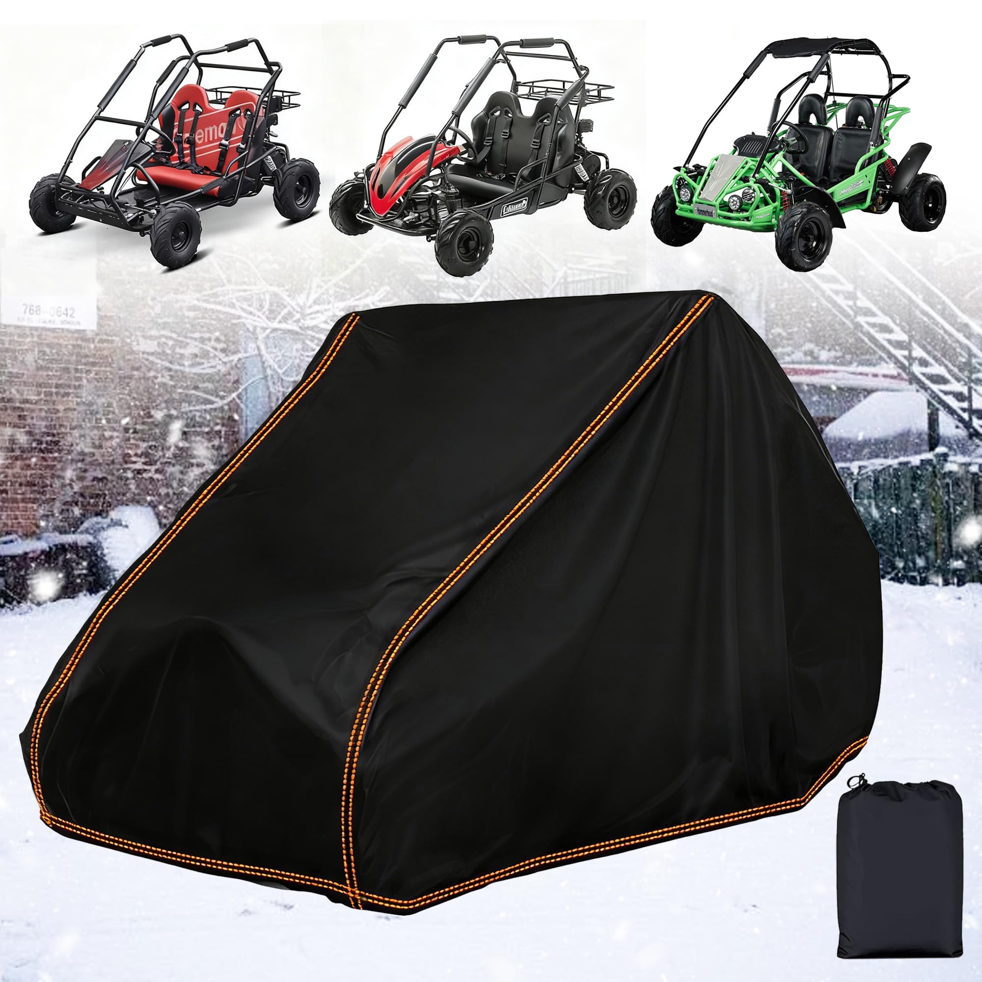QYMOTO Go Kart Cover, Fit Coleman KT196 Go Kart Accessories 2 Seater Outdoor All Weather Protection Waterproof Windproof GK200, CK196, Go Cart Cover,Baja,TrailMaster,Mudhead