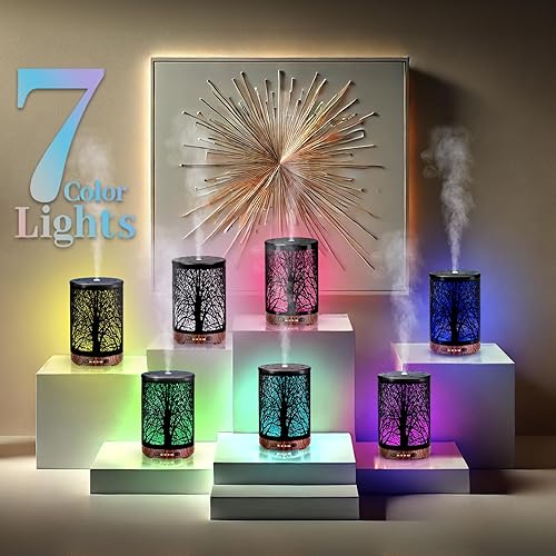 Miniatura 2 de Difusor de aceite esencial de 4.1 fl oz, difusor de aromaterapia de metal, humidificador de niebla fría con protección de apagado automático, 7