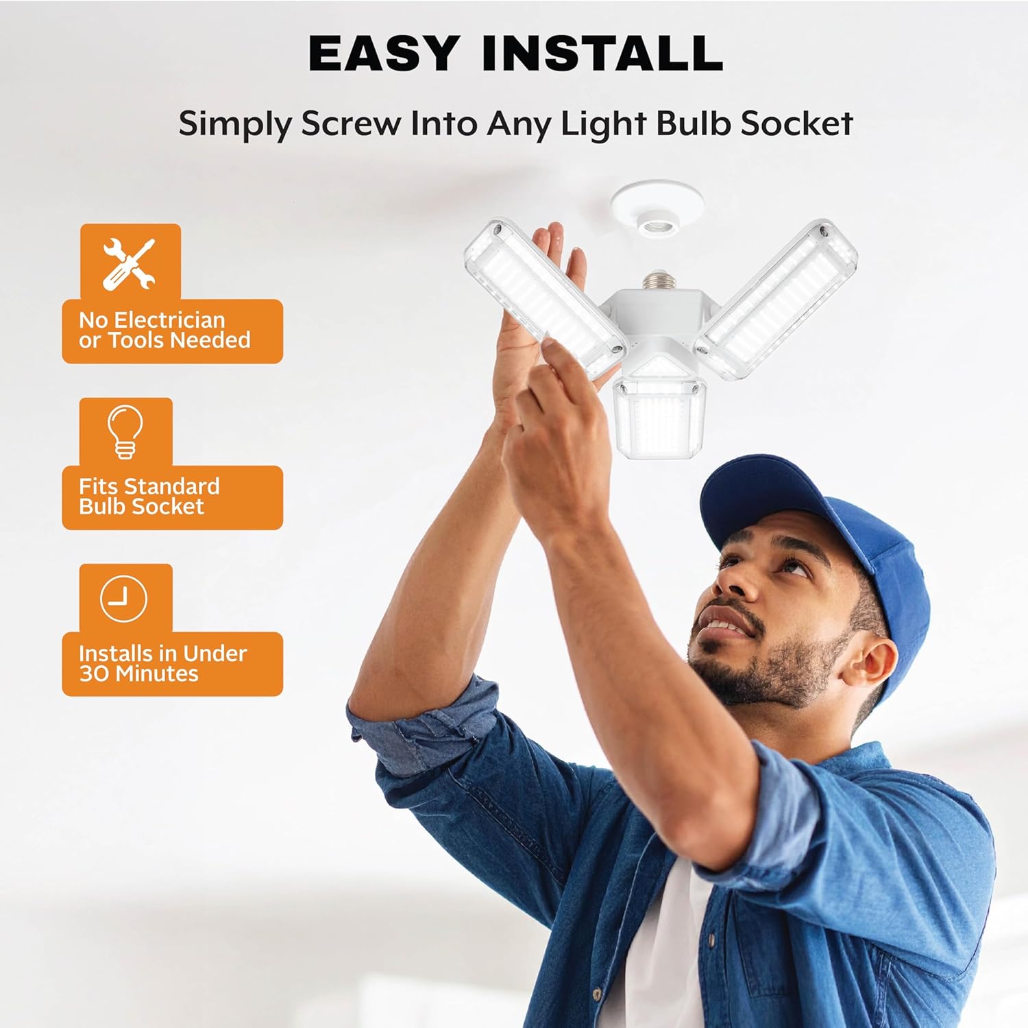 Bell+Howell HighBurst Ultra LED Garage Light Bulb – 8,000 Lumens, Super Bright Screw-in Ceiling Light - Adjustable Multi-Panel Design, for Garage, Shop, Basement, Attic – As Seen on TV