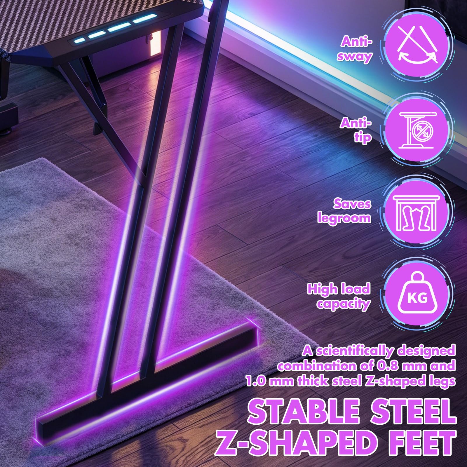 Verdego Gaming Tisch mit LED Beleuchtung, Monitorständer, PC Tisch 120 cm | Gaming Schreibtisch mit Getränkehalter, Kopfhörerhalter, Kohlefaseroberfläche, Computertisch für Streaming, Schwarz