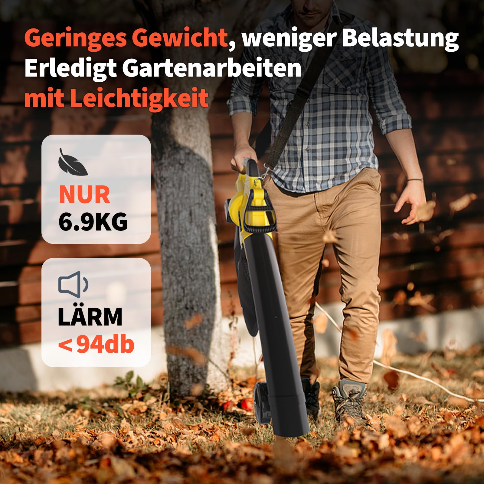 Laubsauger akku,40V Laubbläser Akku 2×4.0Ah mit Ladegerät,3-in-1-Laubbläser, Sauger und mulcher,6-Gang Kabellos Laubgebläse,Blasgeschwindigkeit 190km/h,Fangsack 45L für Garten