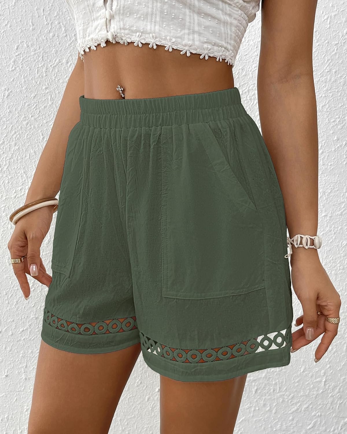 Bsubseach Womens Shorts for Women Casual Elastic Waisted 2026 Cotton Trendy Comfy Summer Shorts with Pockets - Image 3