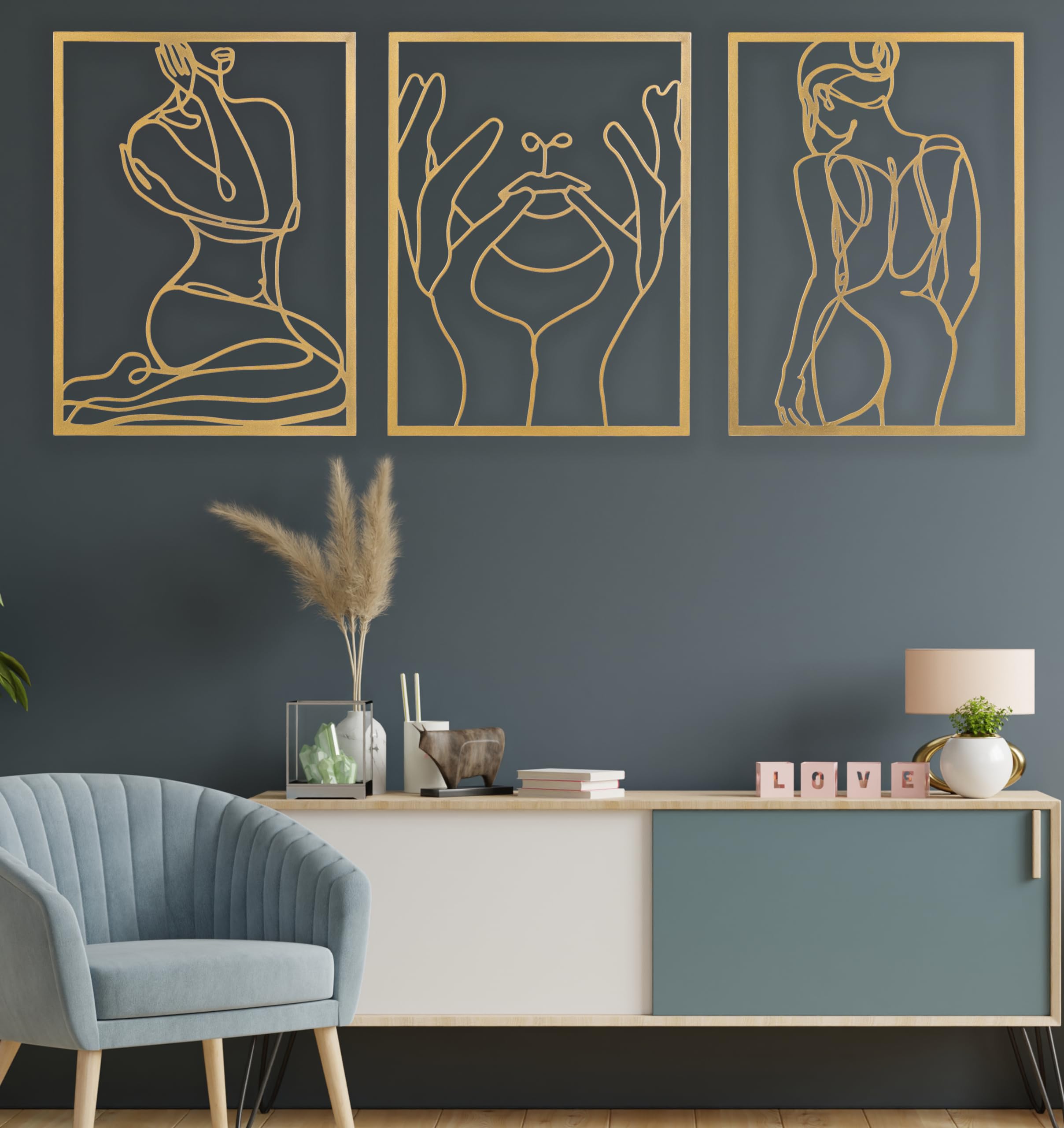 XL Gold Wall Décor 24 x 18 inches Set Of 3 - Gold Framed Wall Art ...