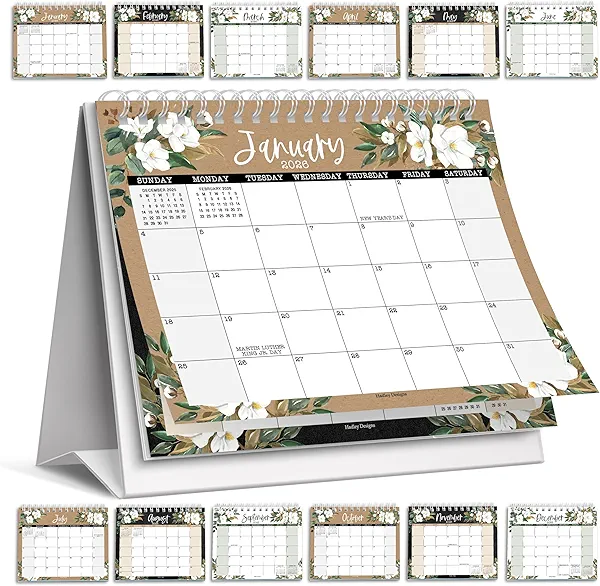 Small Desk Calendar 2026-2027 - Standing Flip Desk Calendars 2026, 18 Months Stand Up Calendars from Jan 2026 to June 2027, Magnolia Desktop Calendar Planner for Home, School, Office