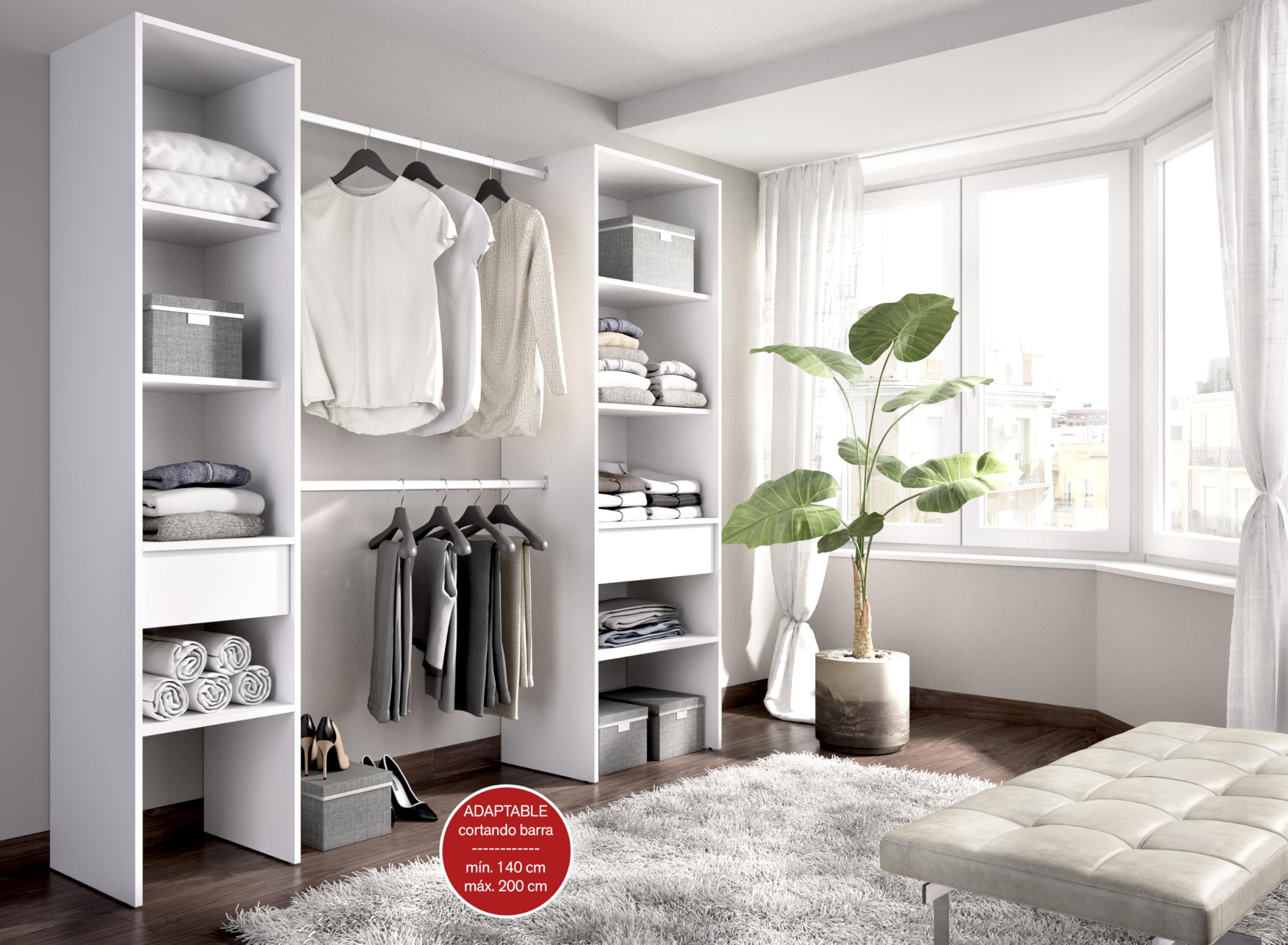 DEKIT GRUPO RIMOBEL SUIT - Vestidor con dos columnas y dos cajones - BLANCO - 185 x 160 x 50