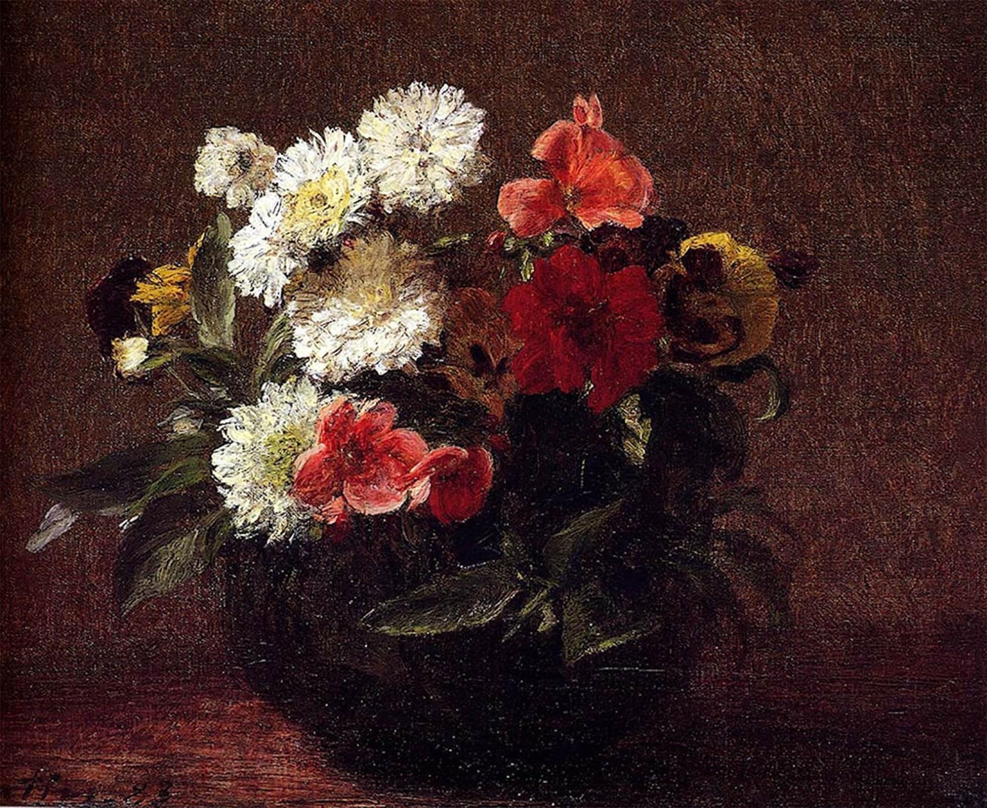 POSTERIIk Vintage Print Pop Art Landscape Artwork Flowers in a Clay Pot by Henri Fantin-latour Art Prints for Office Home Decor 60x90cm