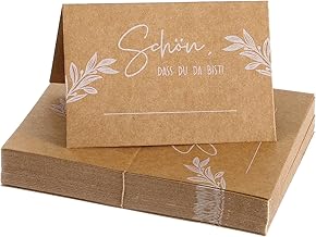 Bewudy Pack of 50 Place Cards, Kraft Paper, Schön Dass Du Da Bist, Wedding Place Cards, 110 x 85 mm, Table Decoration, Name Cards, Party Cards for Writing Yourself, for Birthday, Wedding, Confirmation