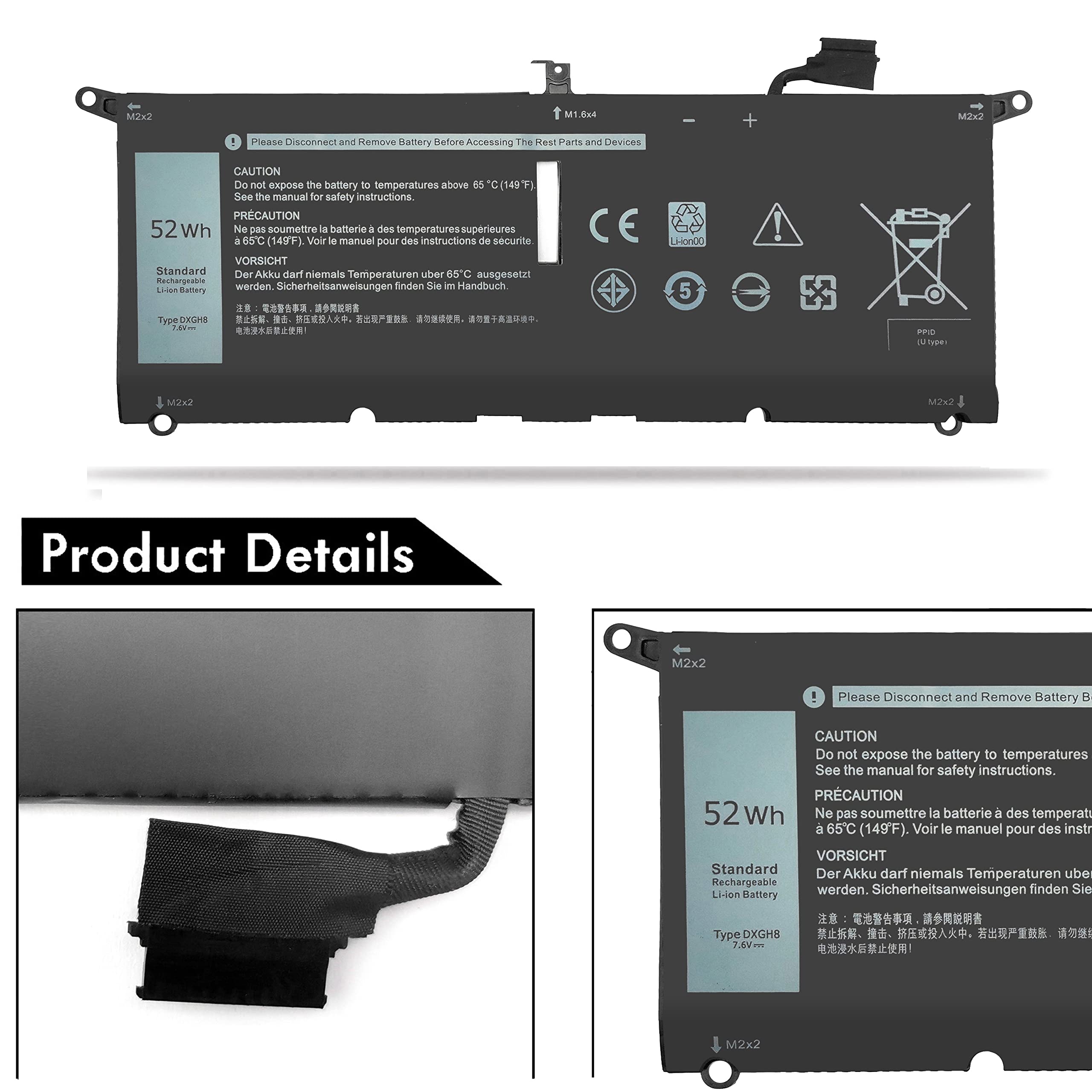 Amazon.com: 52Wh DXGH8 Battery 7.6V for Dell XPS 13 9370 9380 2019