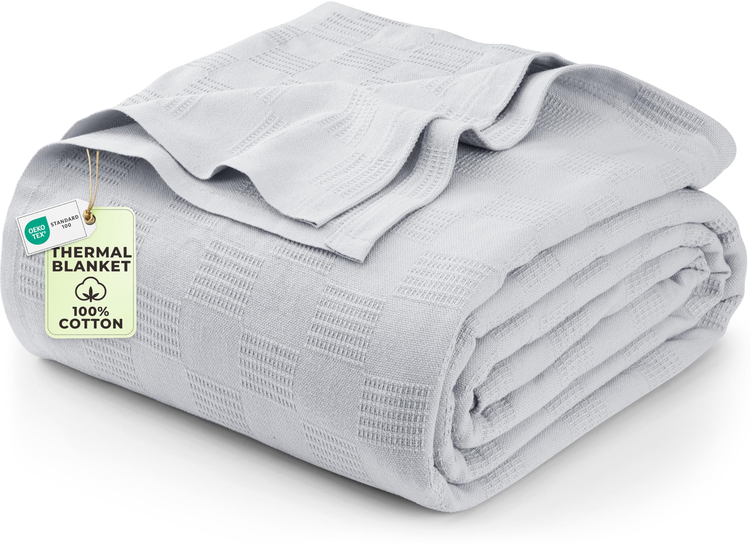 utopia bedding silver 100% cotton blanket [king size - 90x108 inch] 350gsm lightweight, soft and breathable thermal blanket for all seasons