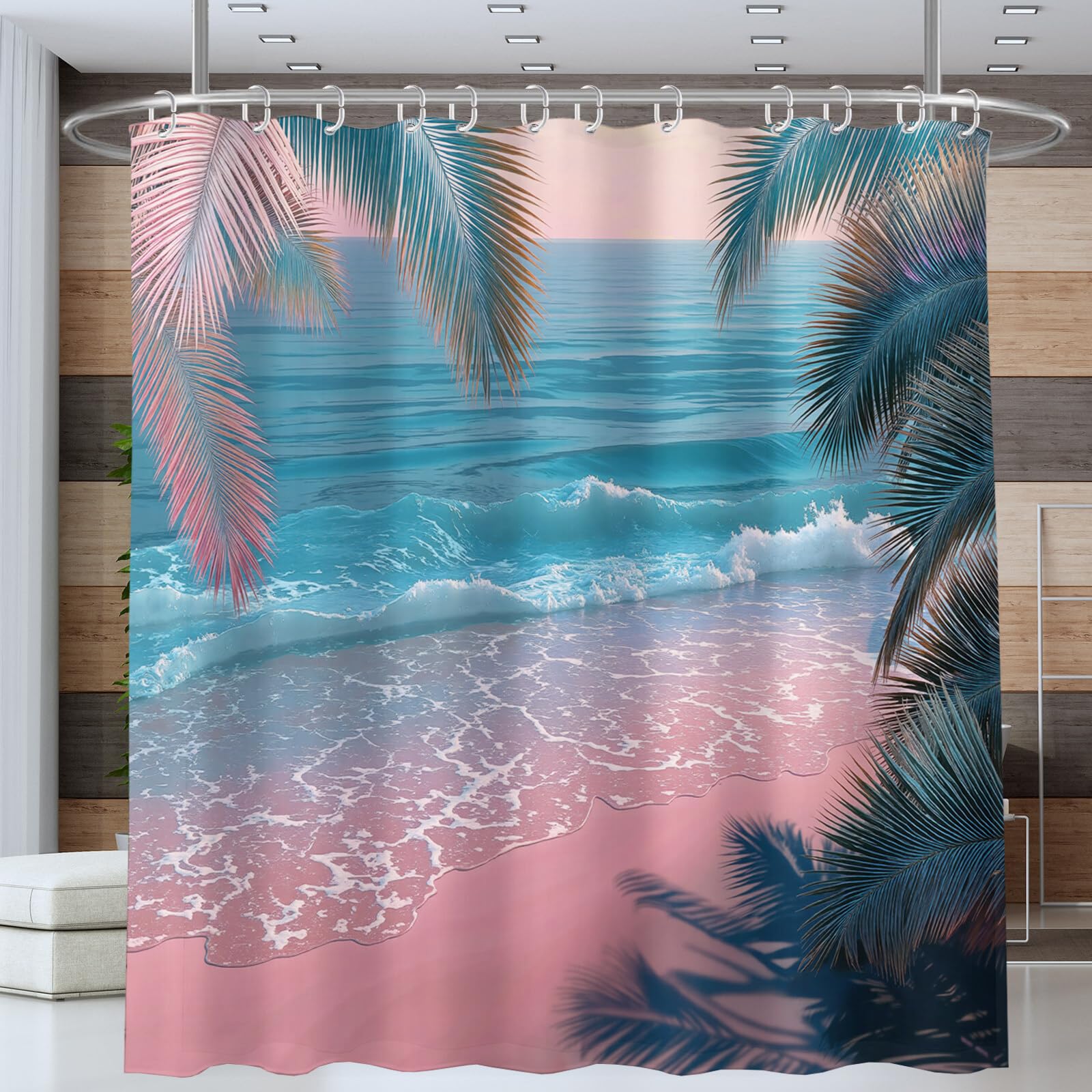 Rideau Douche,Rideau Baignoire Lavable en Machine Rideaux Douche Tissus Lavable Rideau De Baignoire Lavable pour Salle De Bain Domicile Baignoire Famille,Plage De Coconut Tree,