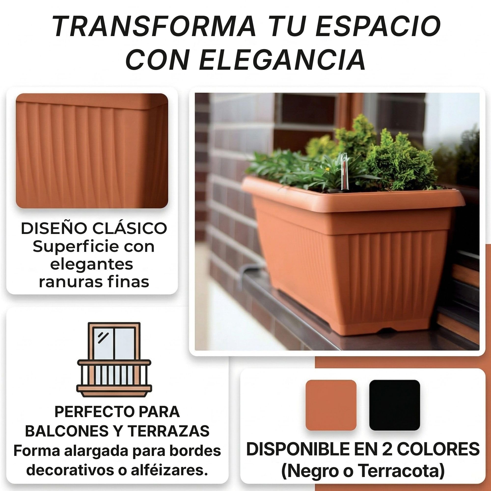 IMJ-Global - Jardineras Exterior Grandes Rectangulares (80x34,4x32 cm) Macetas Exterior Grandes 44 litros, Jardinera Decorativas para Balcon en Plástico Resistente a la Intemperie y a los Rayos UV