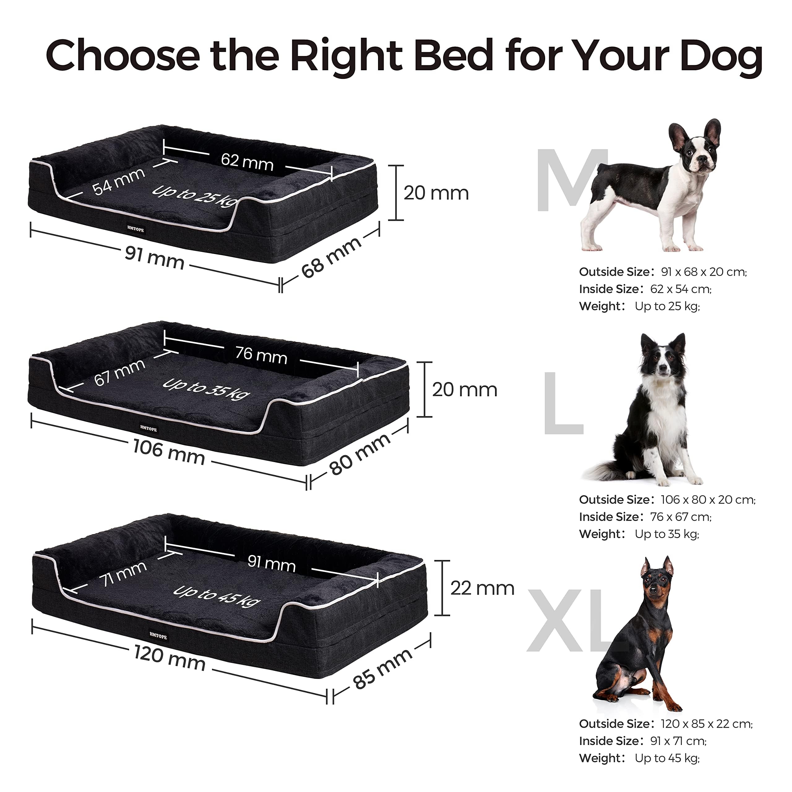 HMTOPE Orthopädisches Hundebett, Hundesofa, hohen Rand, Hundekissen, Hundekorb, Abnehmbar und waschbar, Grosse Hunde & MittelgroßeHunde-120x85x22cm, Grau