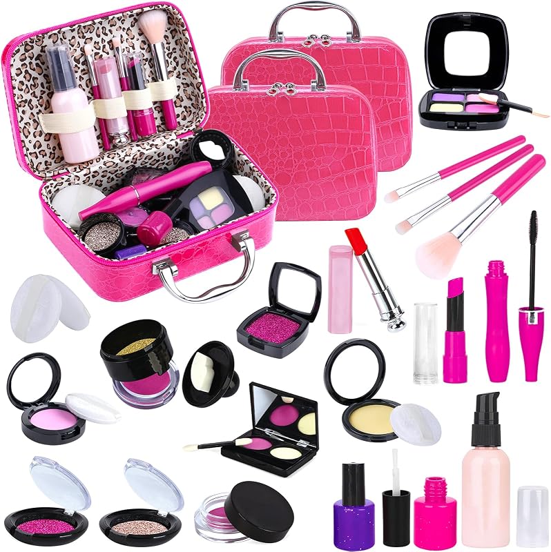 2 Pack Pretend Makeup Kit for Girls, Kids Pretend Play Makeup Set - with Cosmetic Bag for Birthday Christmas, Toy Makeup Set for Little Girls Age 3+(Not Real Makeup)