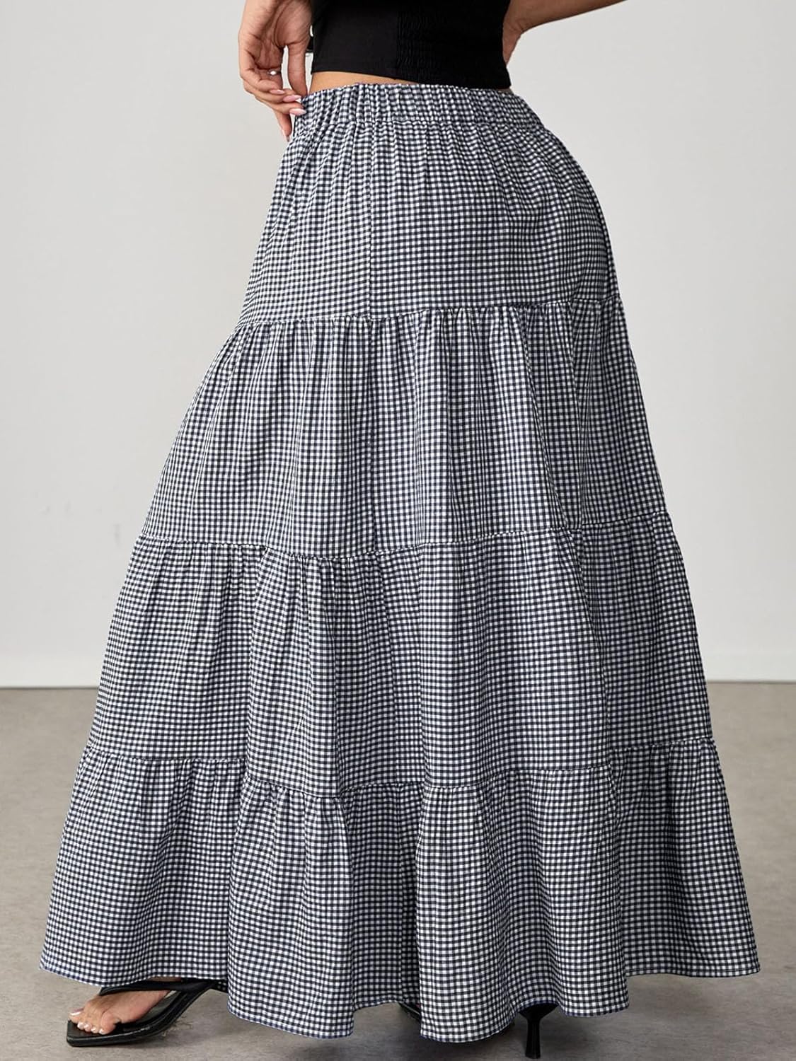 TITOMD Women's Maxi Skirt Summer Spring Clothes Boho A Line Ruffle Plaid Gingham Elastic Flowy Fashion 2026 Long Skirts - Image 6