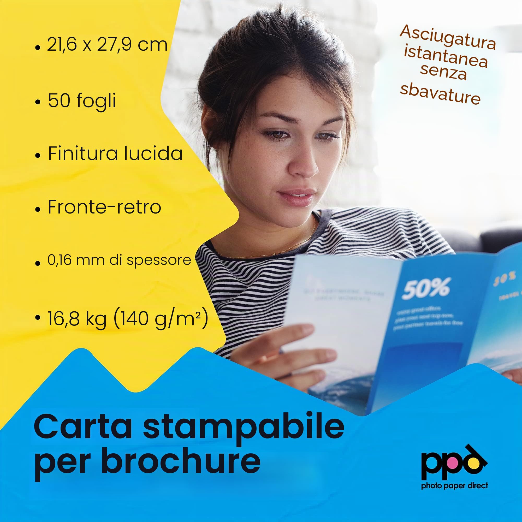 PPD A4 50 Fogli 140g Carta Fotografica Lucida Fronte-Retro per Stampanti Inkjet