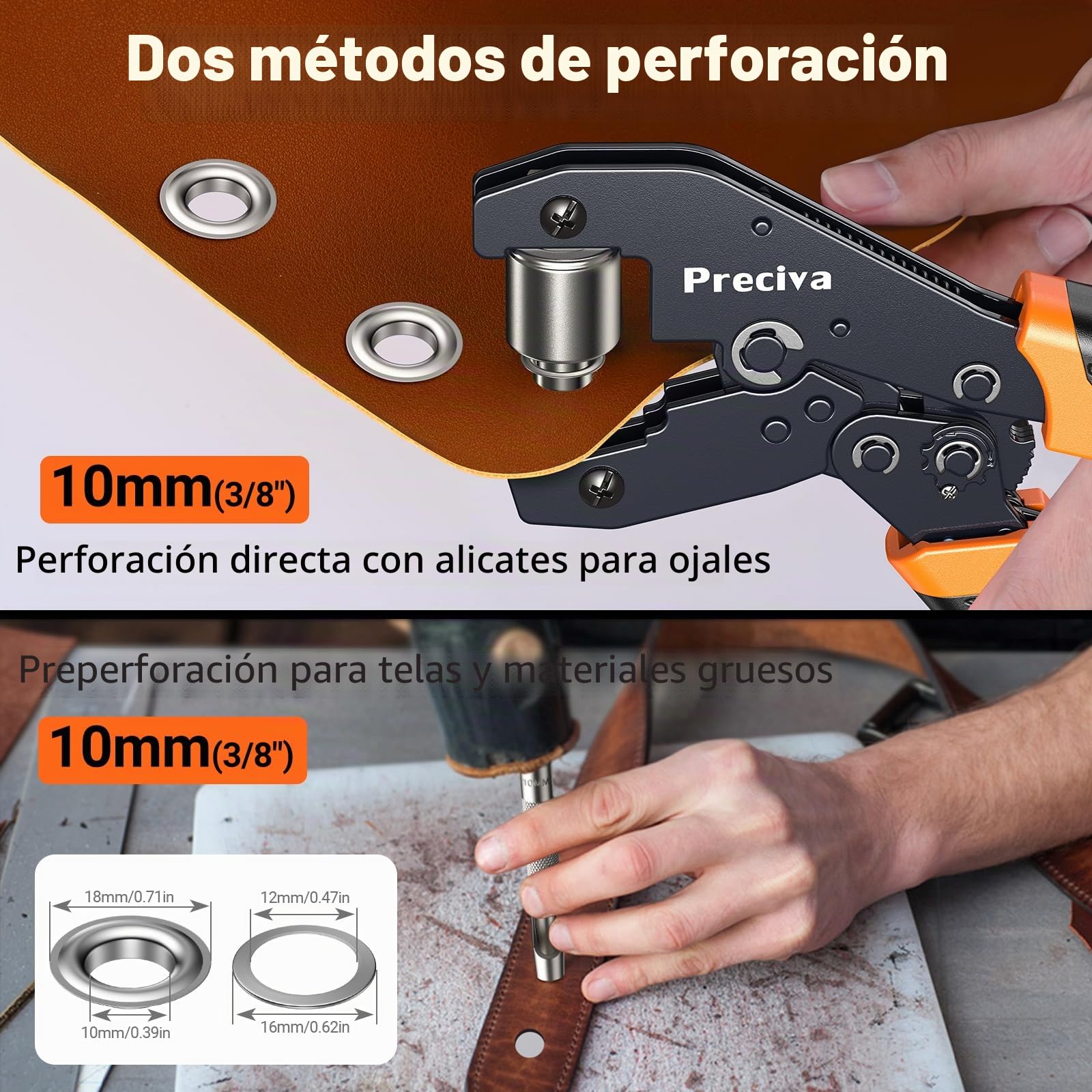 Preciva Juego de alicates profesionales con 300 ojales, ojales (10 mm de diámetro), ojal magnético, ojales para telas, lonas y toldos