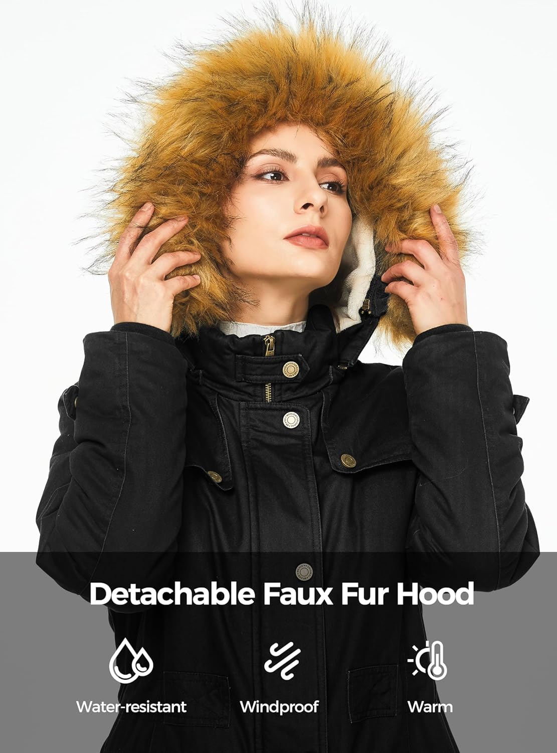 WenVen Women's Winter Warm Military Parka Jacket with Detachable Faux fur Hood - Image 6