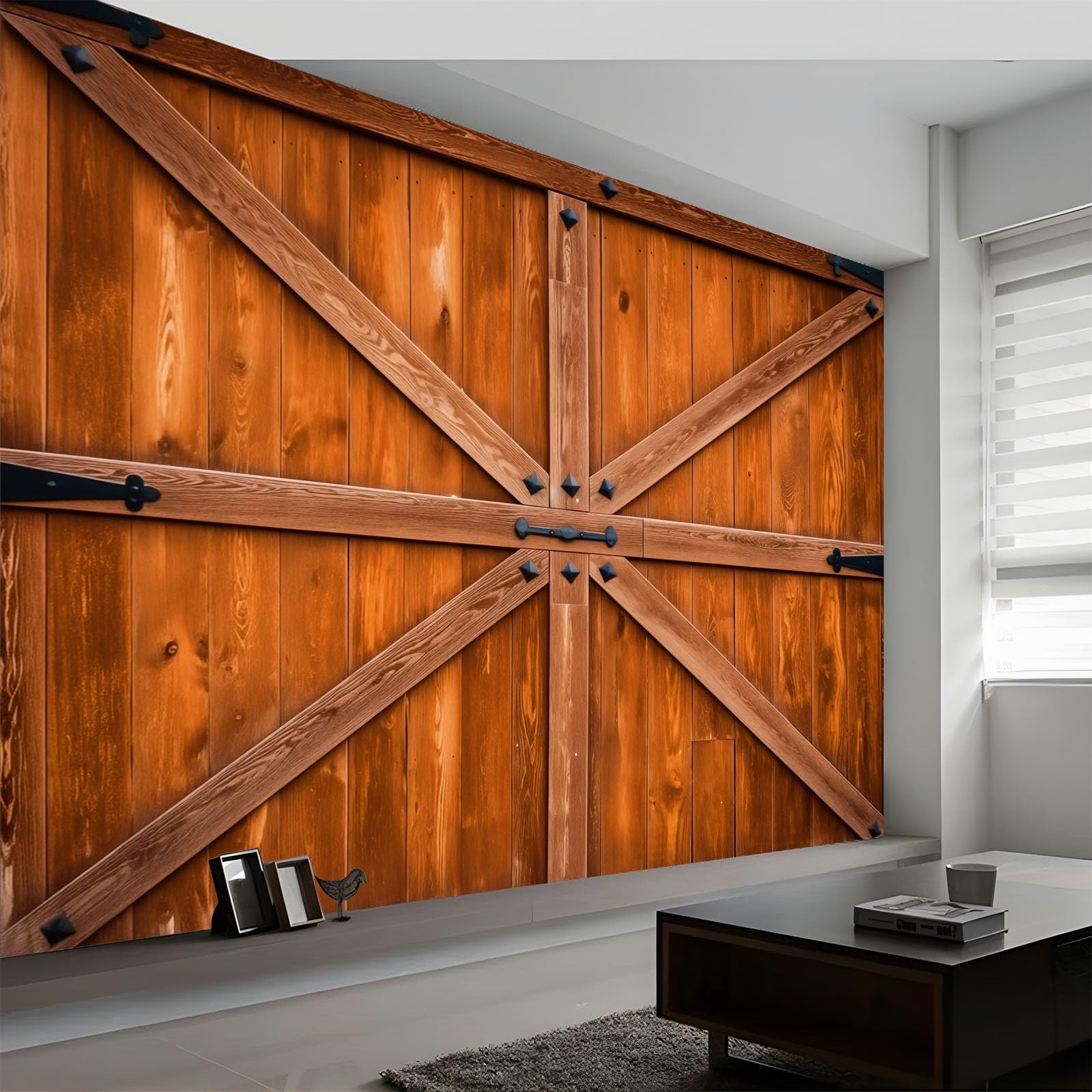Wall Mural Wooden Door Barn Texture Wallpaper, 3D Wall Mural Decoration Poster Farm Style Picture Design Photo Wallpaper for Living Room Bedroom Children's Room Office 350 x 256 cm