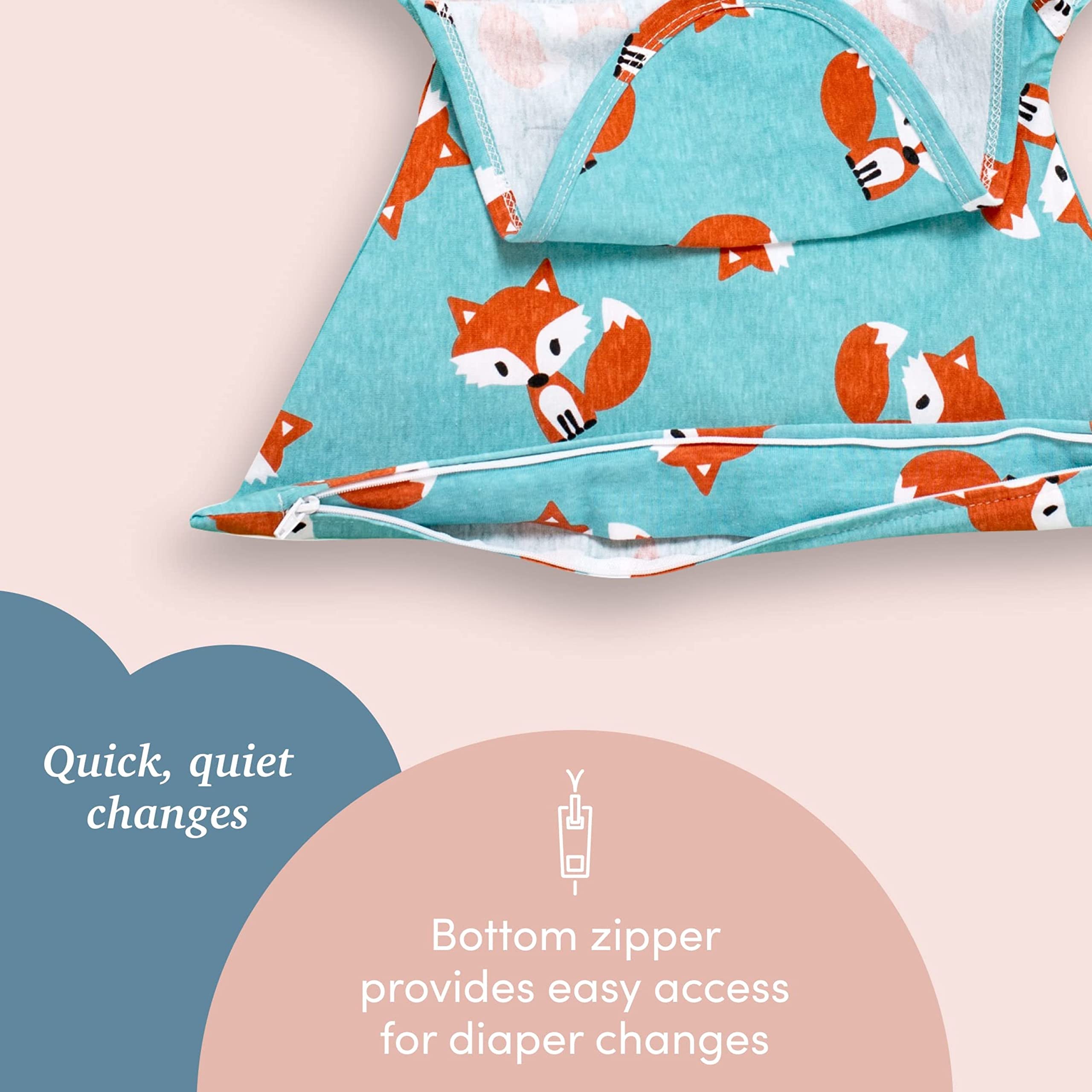 SleepingBaby Zippy Swaddle - 100% Cotton Baby Swaddle Blanket - Sleep Sack with Convenient Bottom Zipper - Friendly Fox - Medium/Large