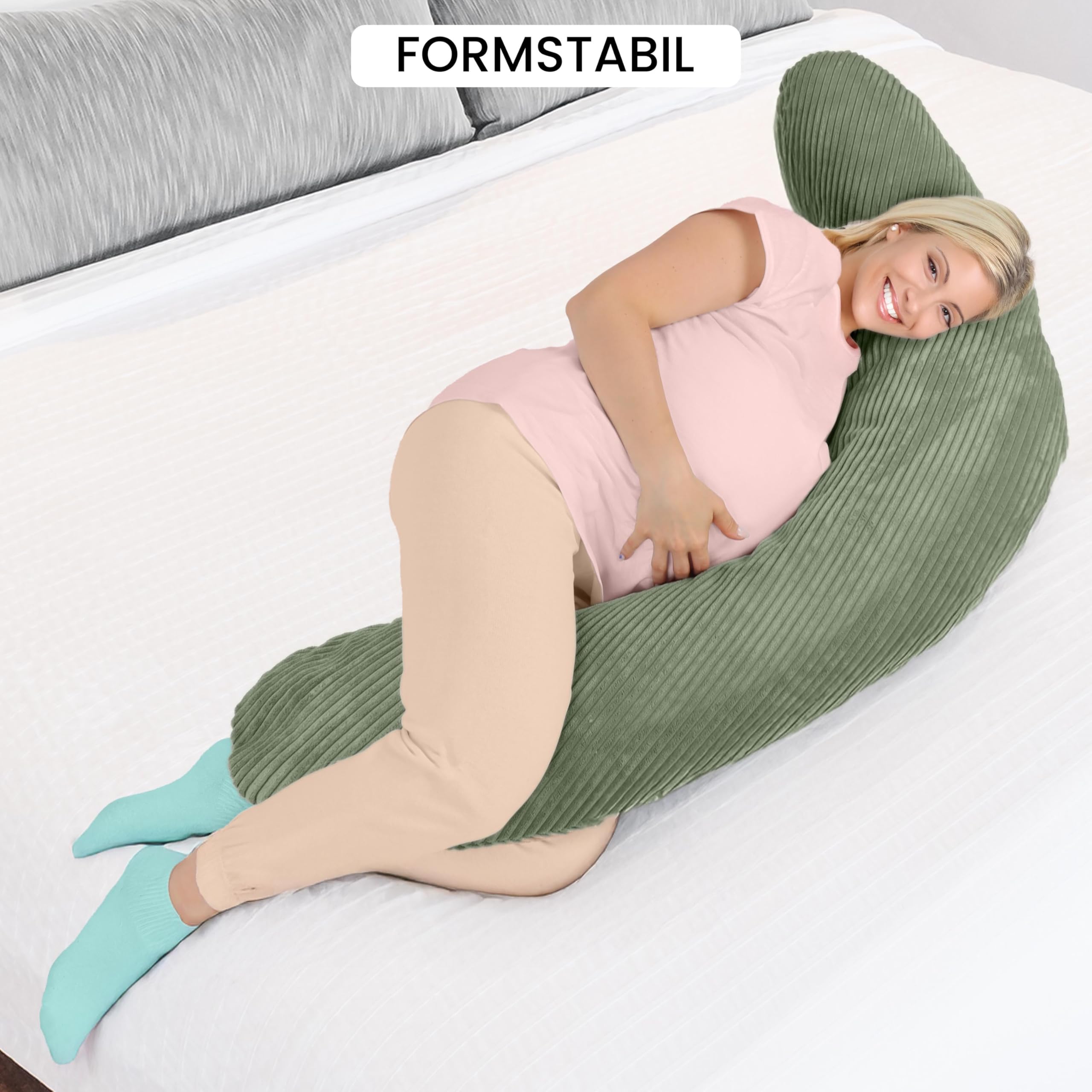 Amilian Stillkissen XXL 170 cm – Seitenschläferkissen für Schwangerschaft & Stillzeit – Lagerungskissen mit Füllung & abnehmbarem Bezug - Blattpoesie